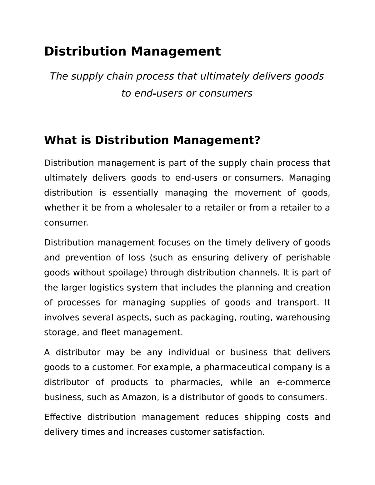 distribution management case study