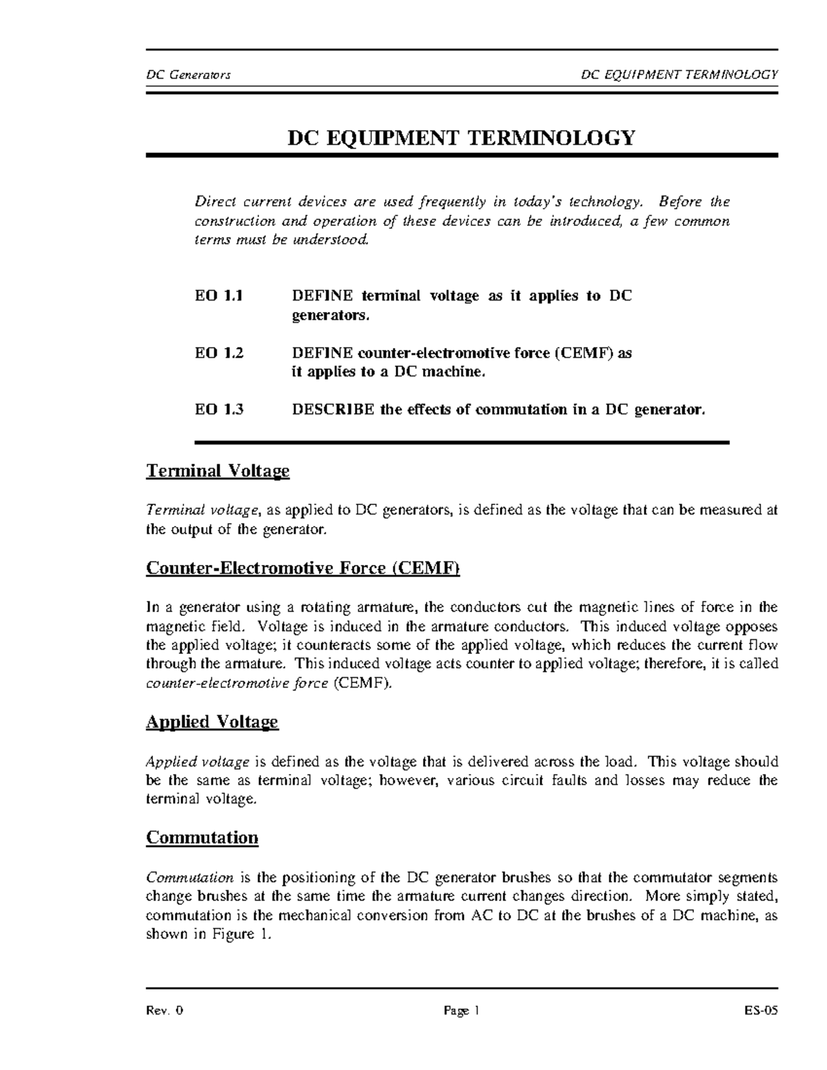 EE161DCMachines ASDFGHJKL DC Generators DC EQUIPMENT TERMINOLOGY