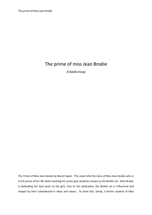 The Prime of Miss Jean brodie essay The prime of miss Jean