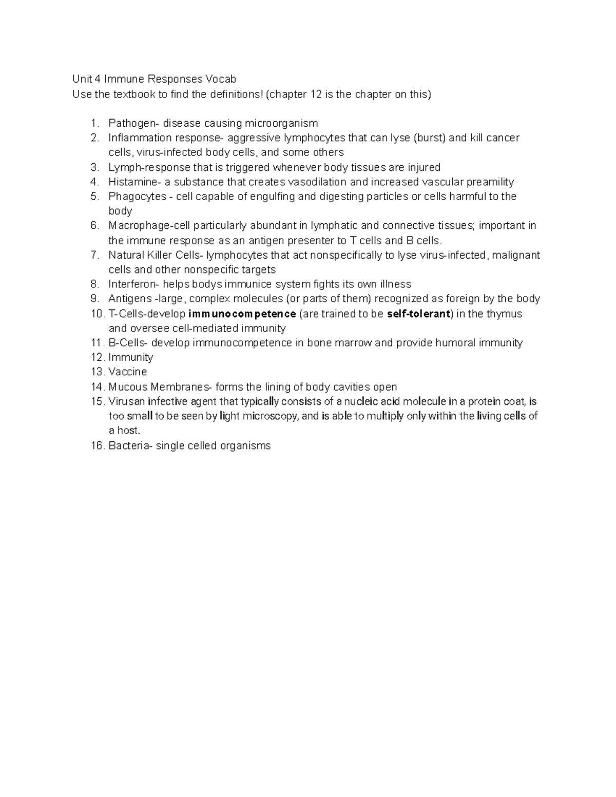 Kyley Moore - Unit 4 Vocab-Immune responses - 1420219 - Unit 4 Immune  Responses Vocab Use the - Studocu