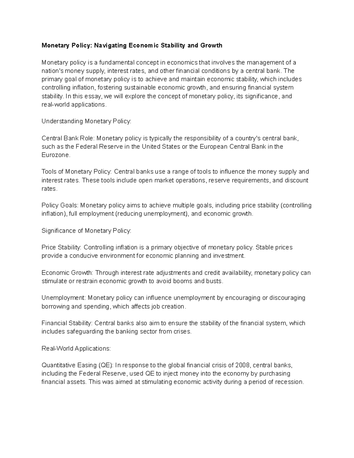 Monetary Policy Navigating Economic Stability and Growth - The primary ...