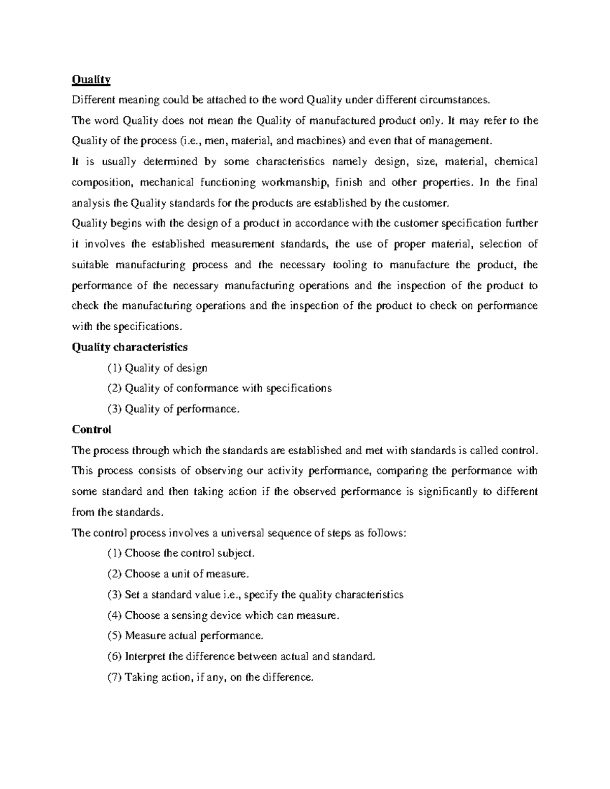 OM Unit 5 (2021) - Operation Management Study material part-5 - Quality ...