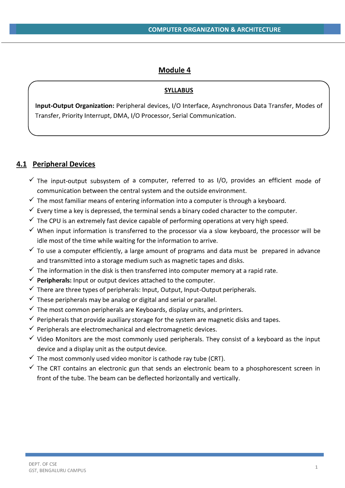 Module 4 complete Good Notes DEPT. OF CSE SYLLABUS InputOutput