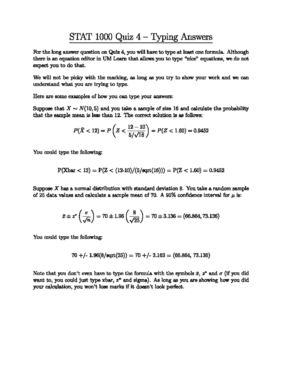How to write answers fro Quiz 4 - STAT 1000 - Studocu