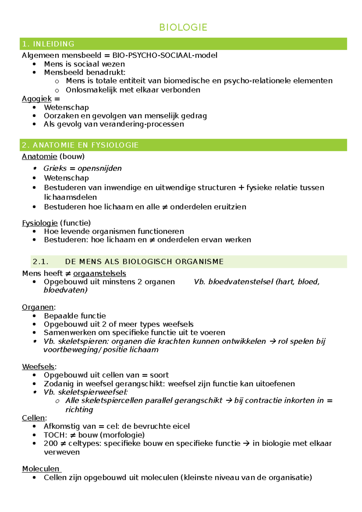 Samenvatting Semester 1 Biologie Deel 1 Hoofdstuk 1 En 2 - BIOLOGIE 1 ...