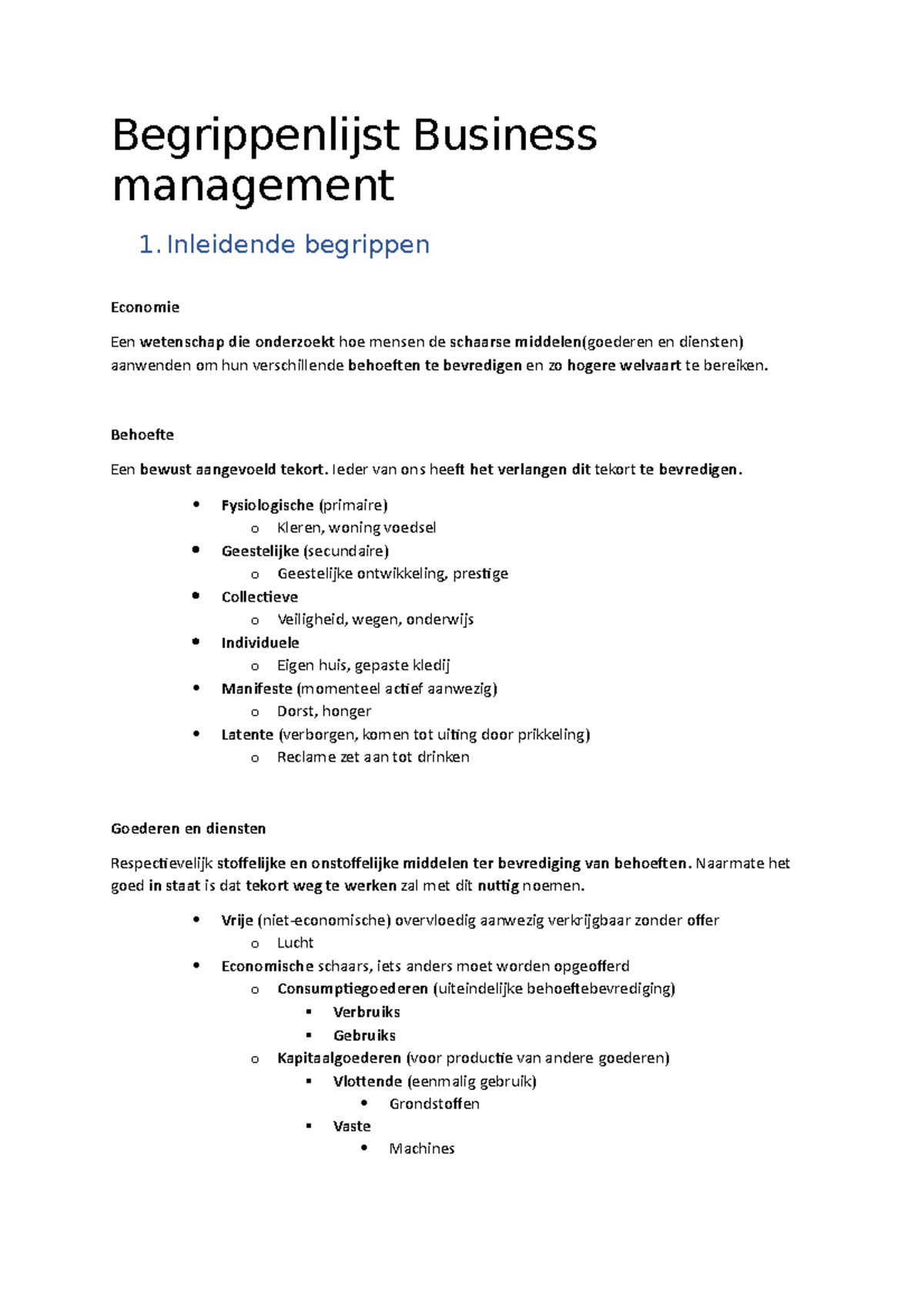 Begrippenlijst - Inleidende Begrippen Economie Een Wetenschap Die ...