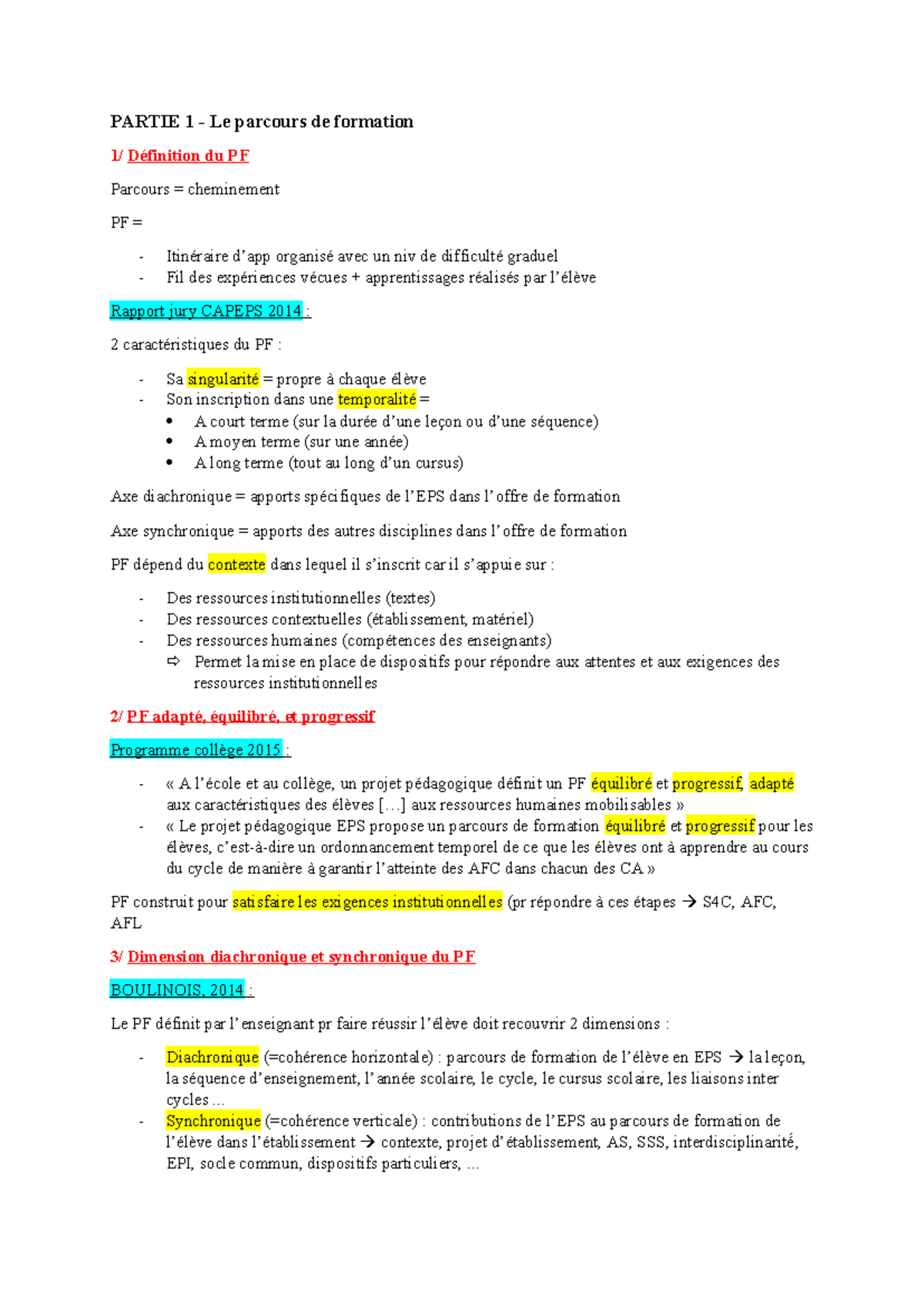 Thématique PF - DIDA - Prises de notes CM - PARTIE 1 - Le parcours de ...