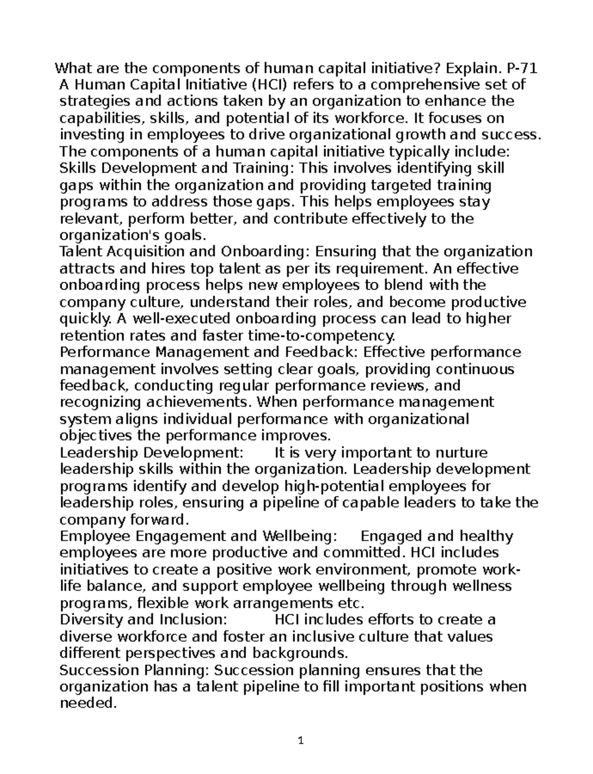 Final What are the components of human capital initiative? Explain. P