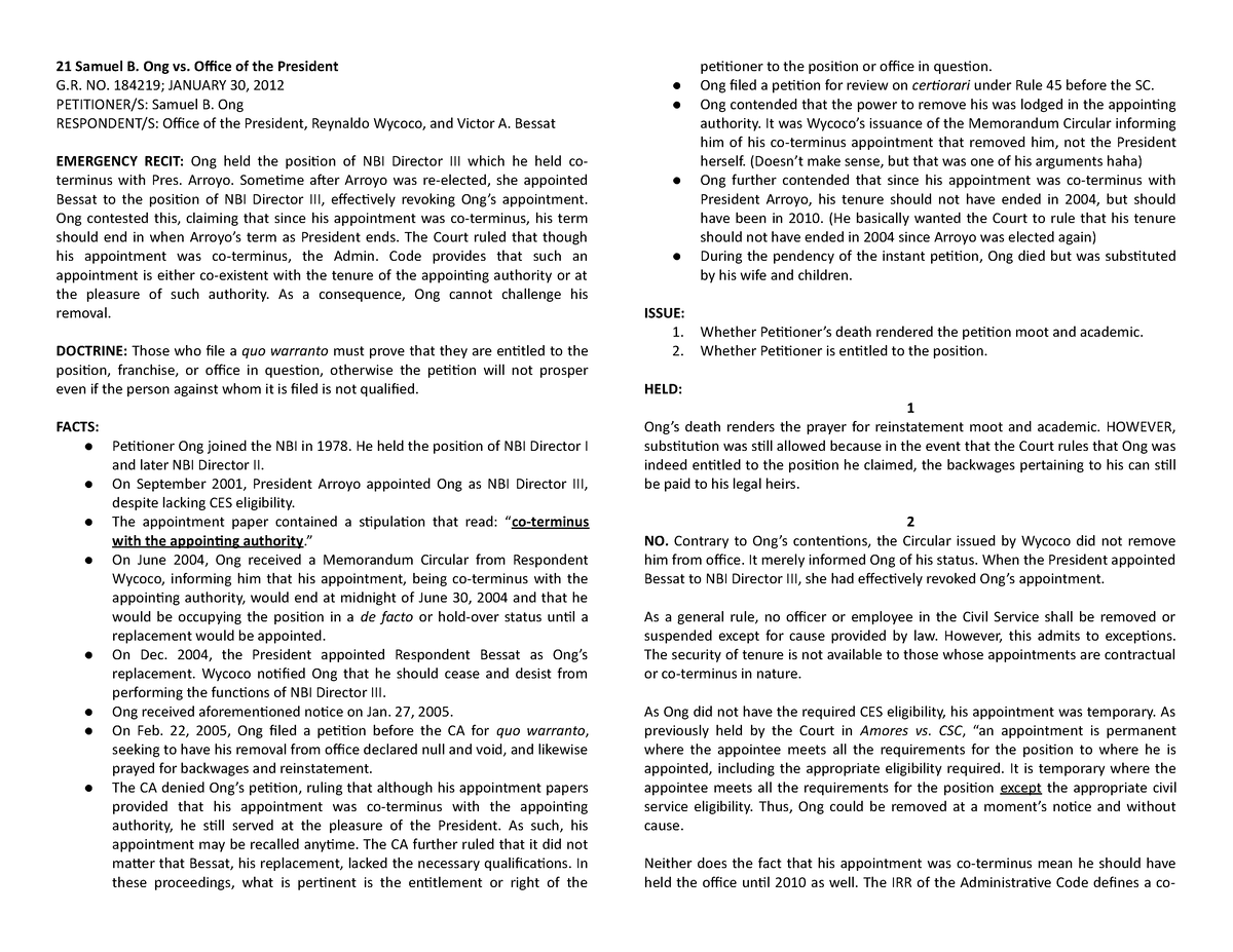 386570826 Ong vs Office of the President OP - 21 Samuel B. Ong vs ...