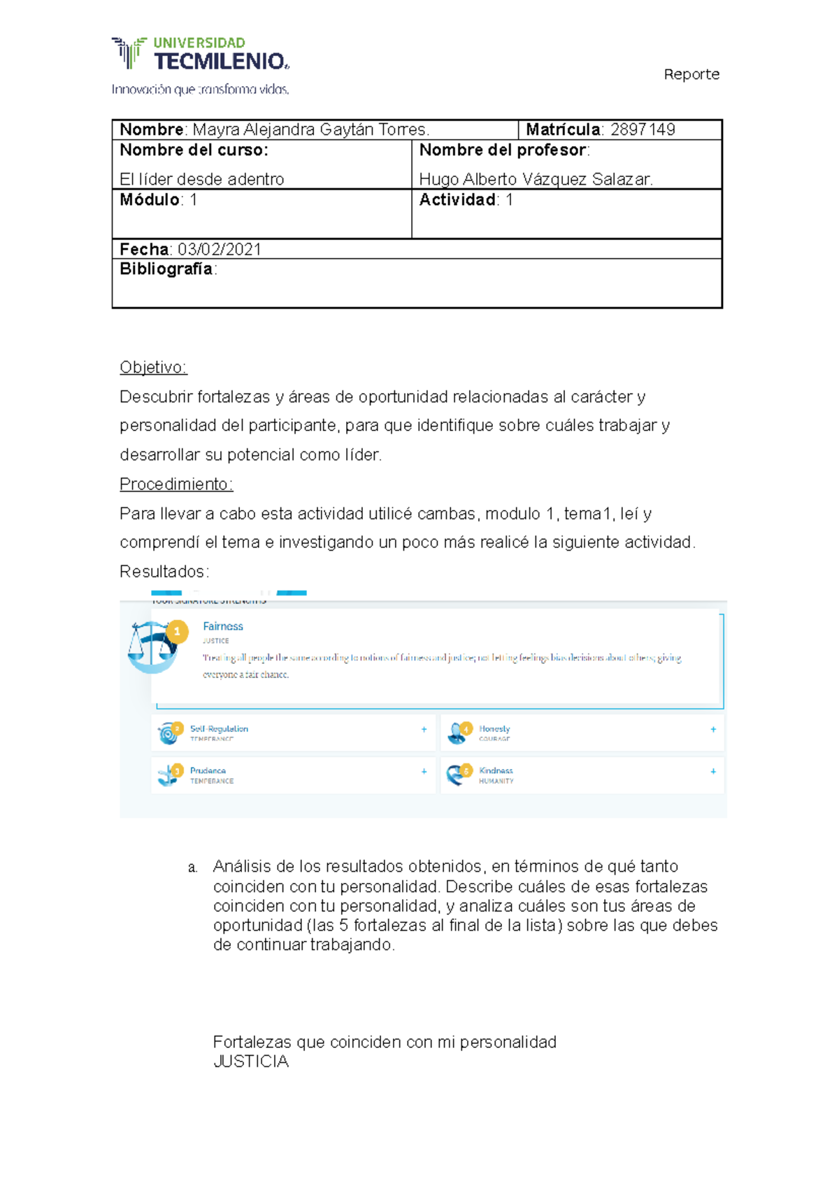 Act 1, El lider desde adentro - Reporte Nombre : Mayra Alejandra Gaytán ...
