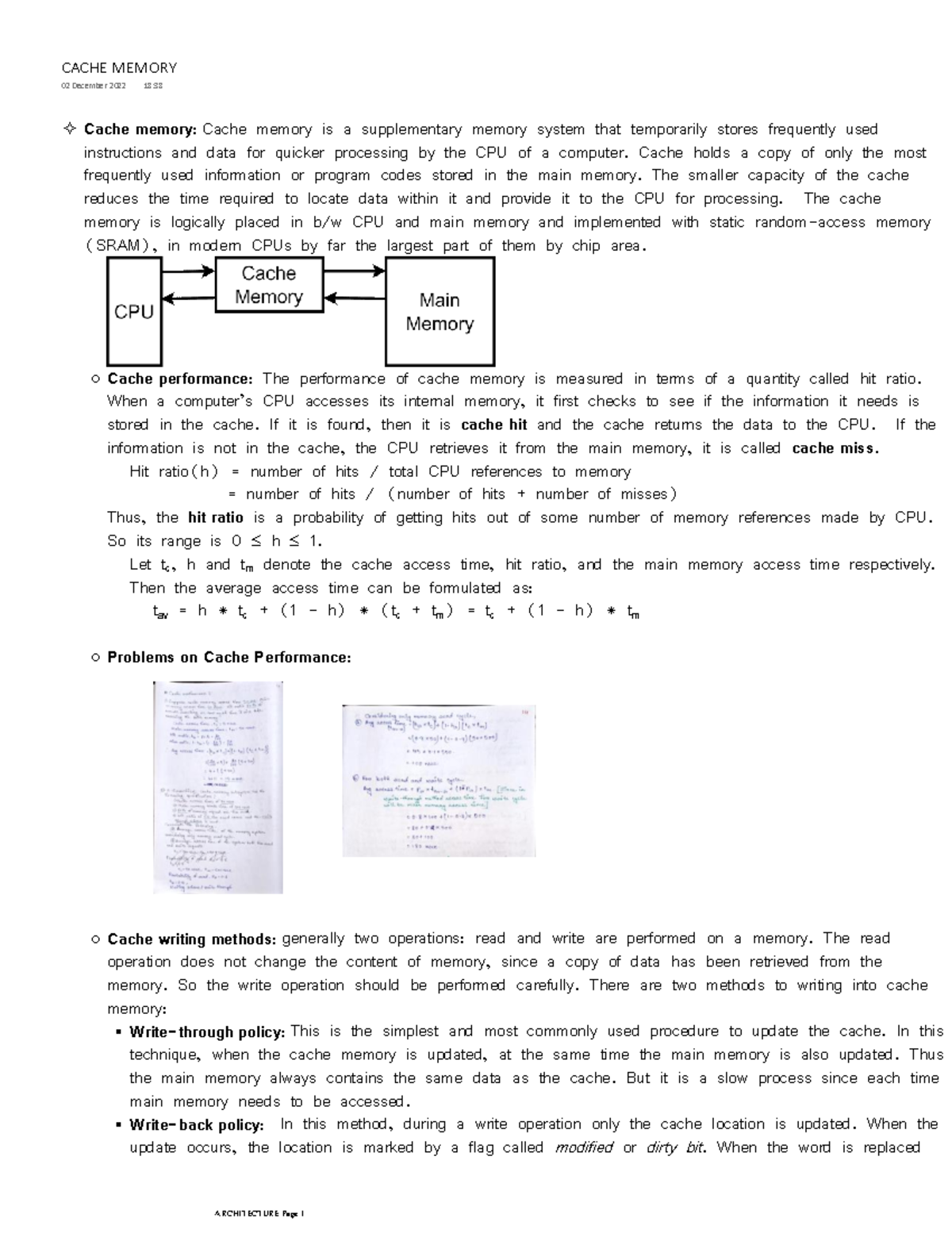 Cache Memory Computer Architecture Cache memory Cache memory is a