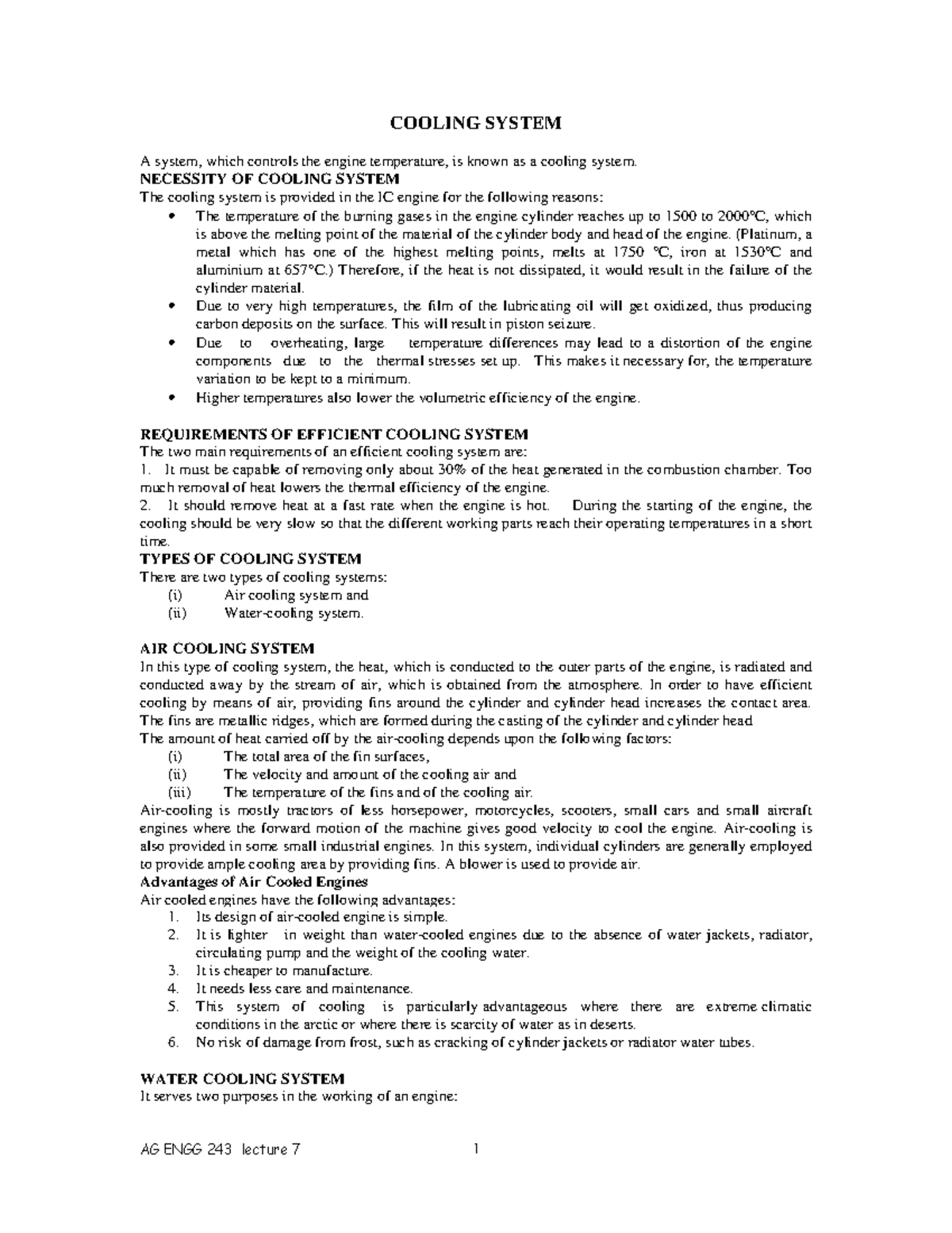 Lecture 7 Cooling and lubrication COOLING SYSTEM A system, which
