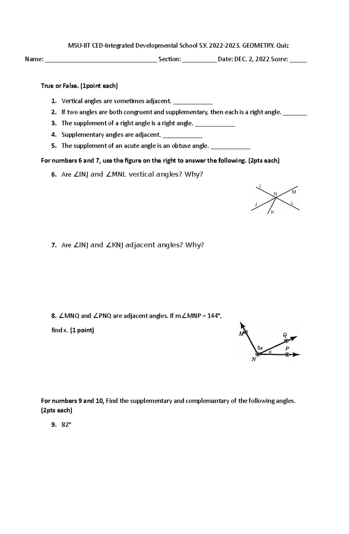 Quiz2 - math - MSU-IIT CED-Integrated Developmental School S. 2022-2023 ...