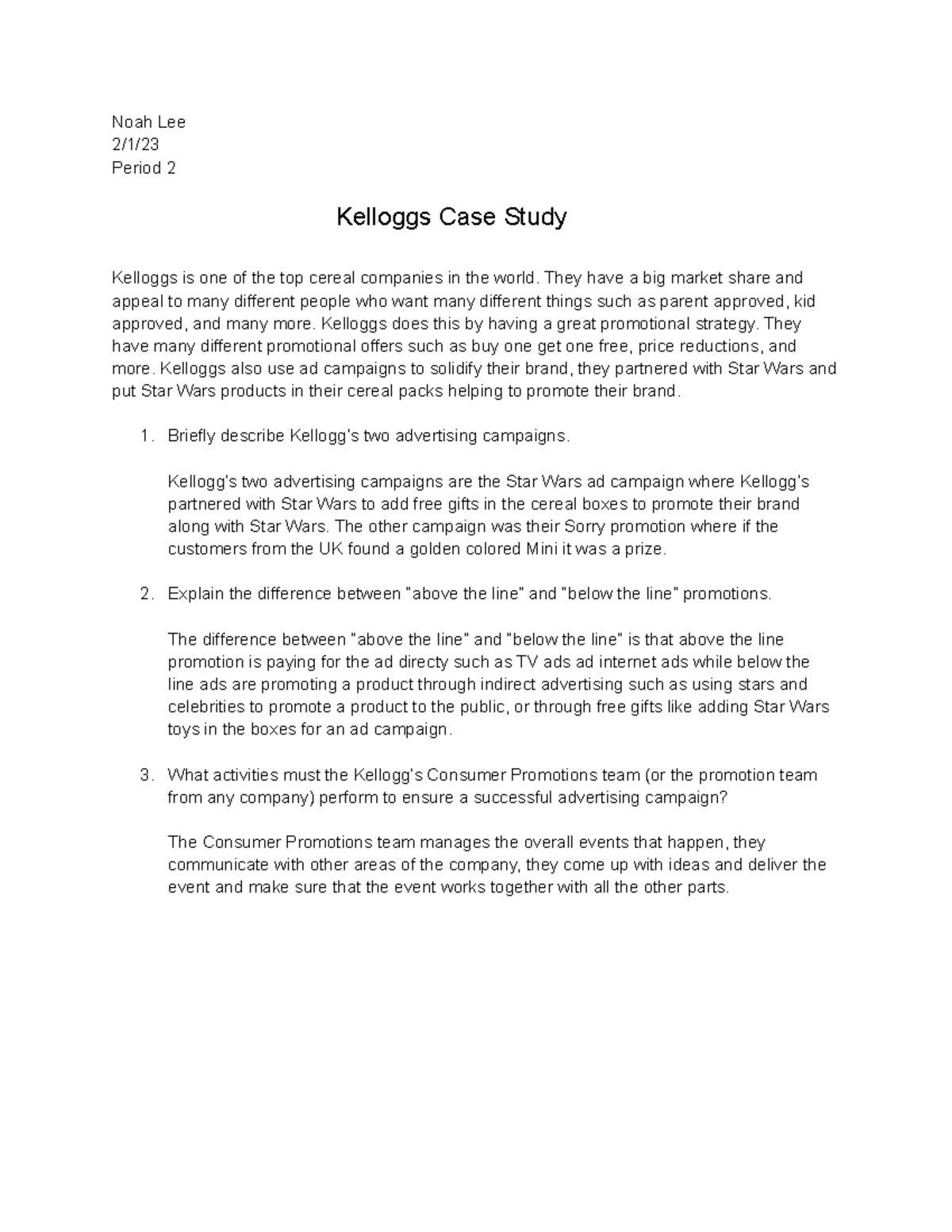 kellogg's case study answers