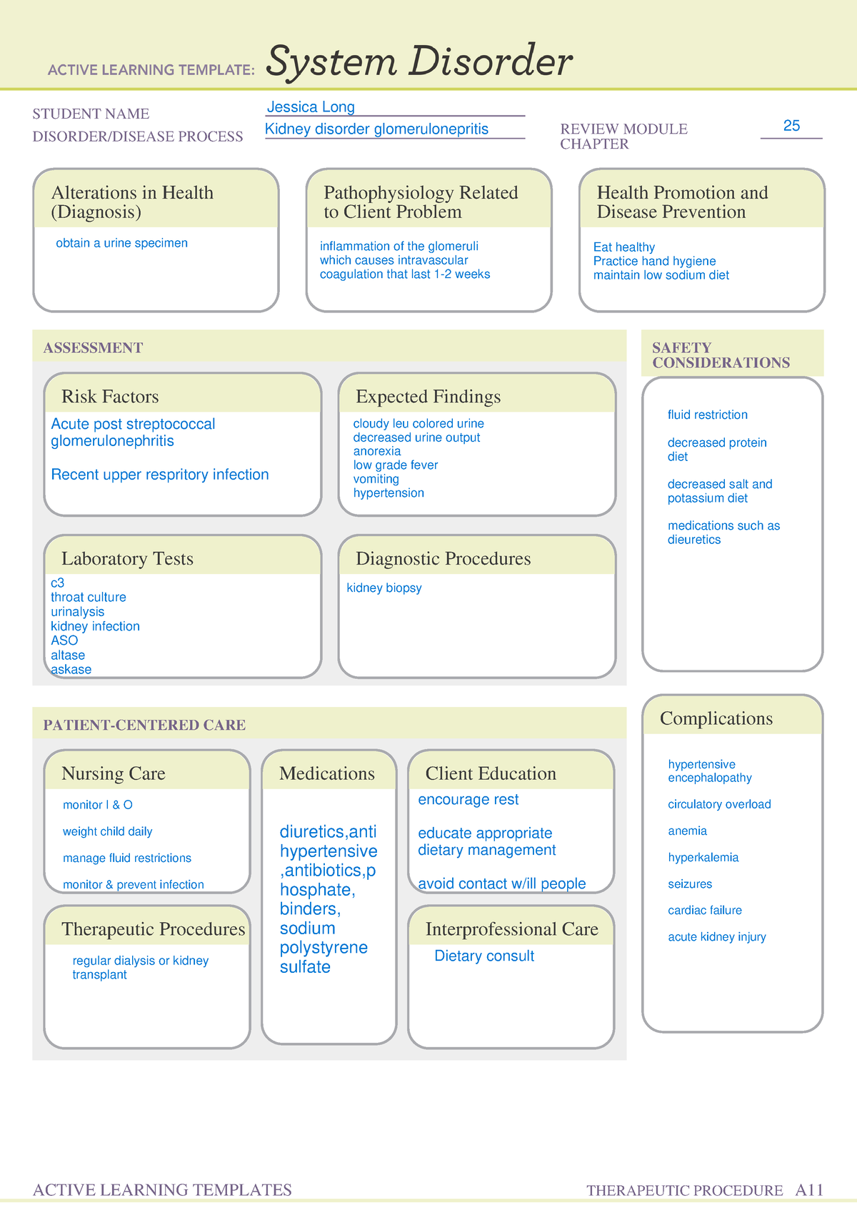 Kidney disorder glom - Notes - STUDENT NAME DISORDER/DISEASE PROCESS ...