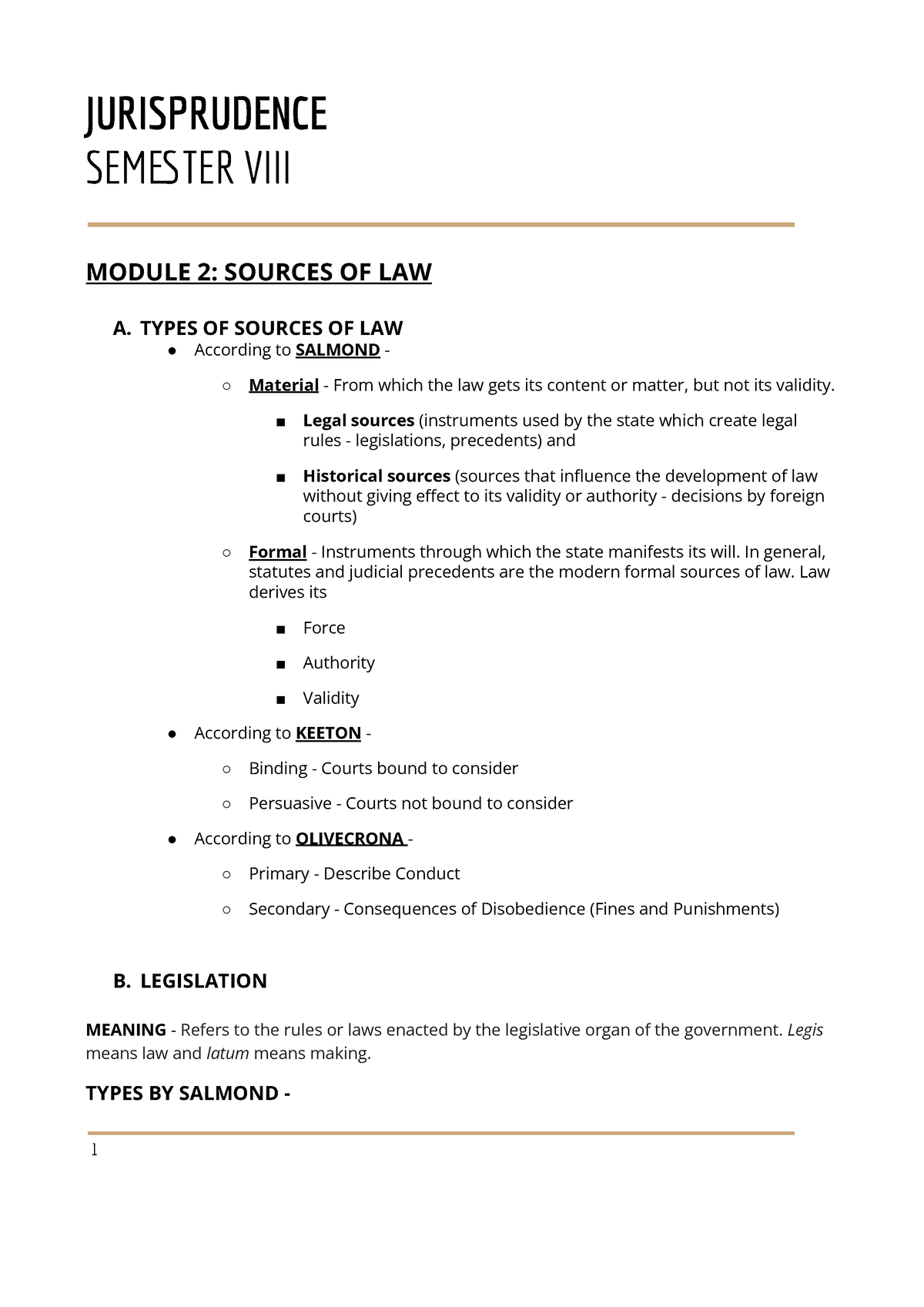 Jurisprudence Notes - ... - JURISPRUDENCE SEMTER VIII MODULE 2: SOURCES ...