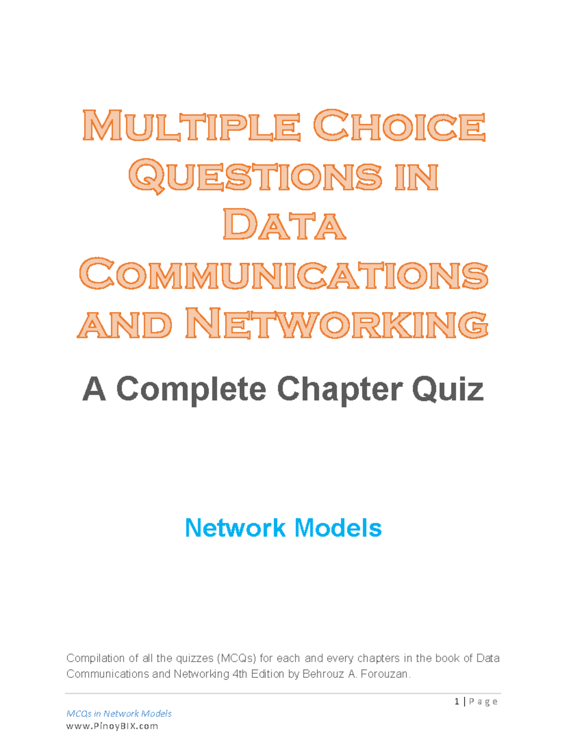 Data Communication MCQ 2 1 P a g e MCQs in Network Models A