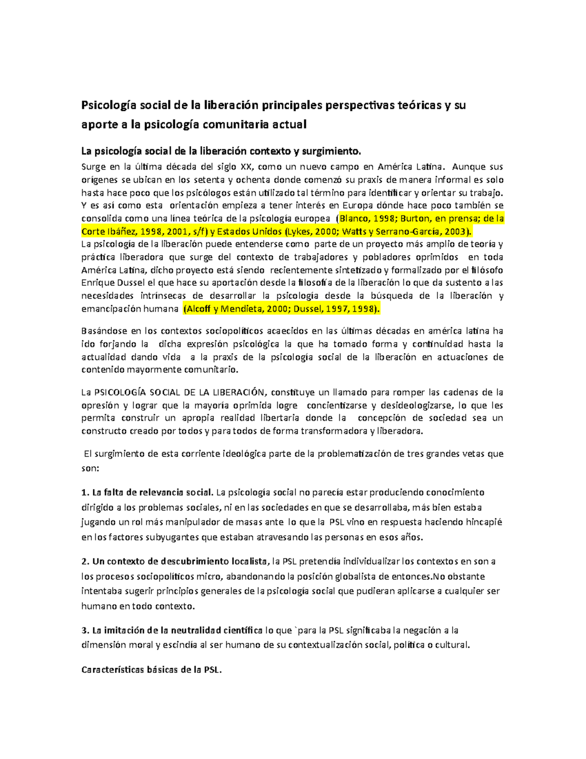 Informe Psicología De La Liberación Análisis - Psicología Social De La ...