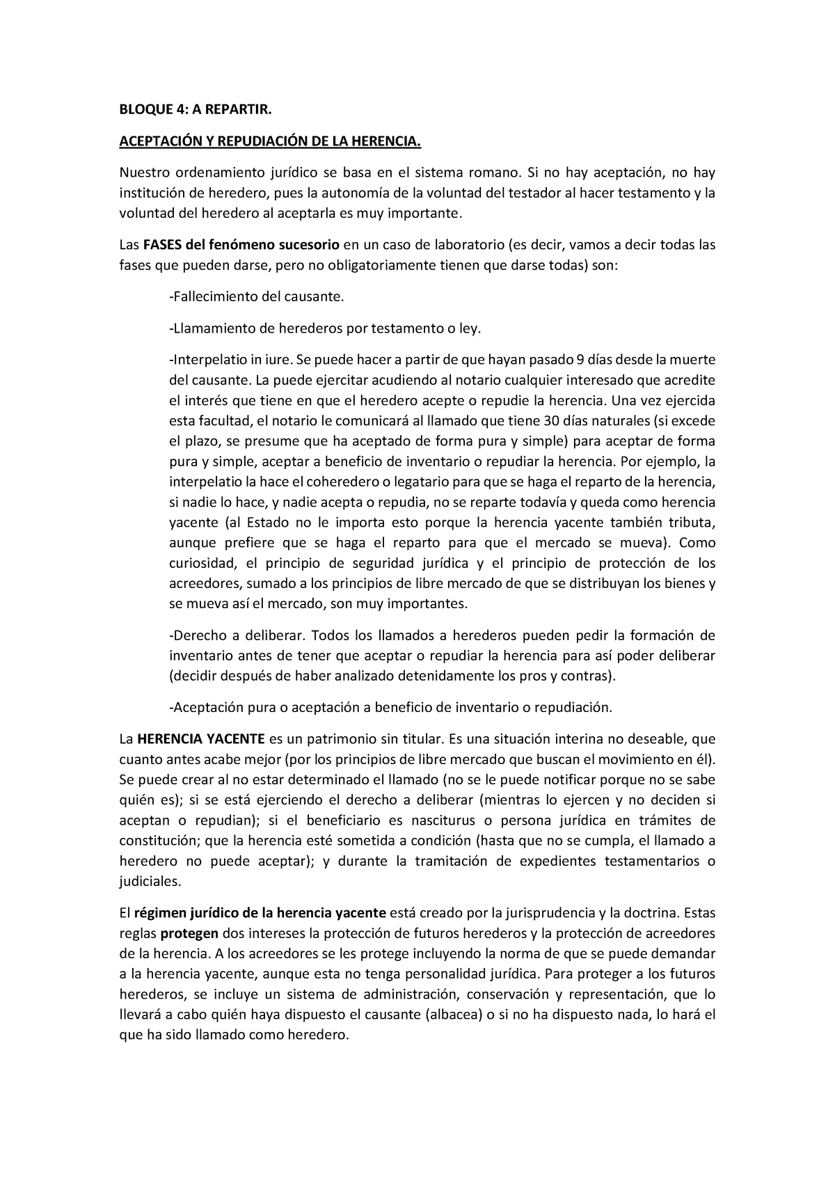 Bloque 4 - Apuntes Derecho Civil IV. - BLOQUE 4: A REPARTIR. ACEPTACI”N ...