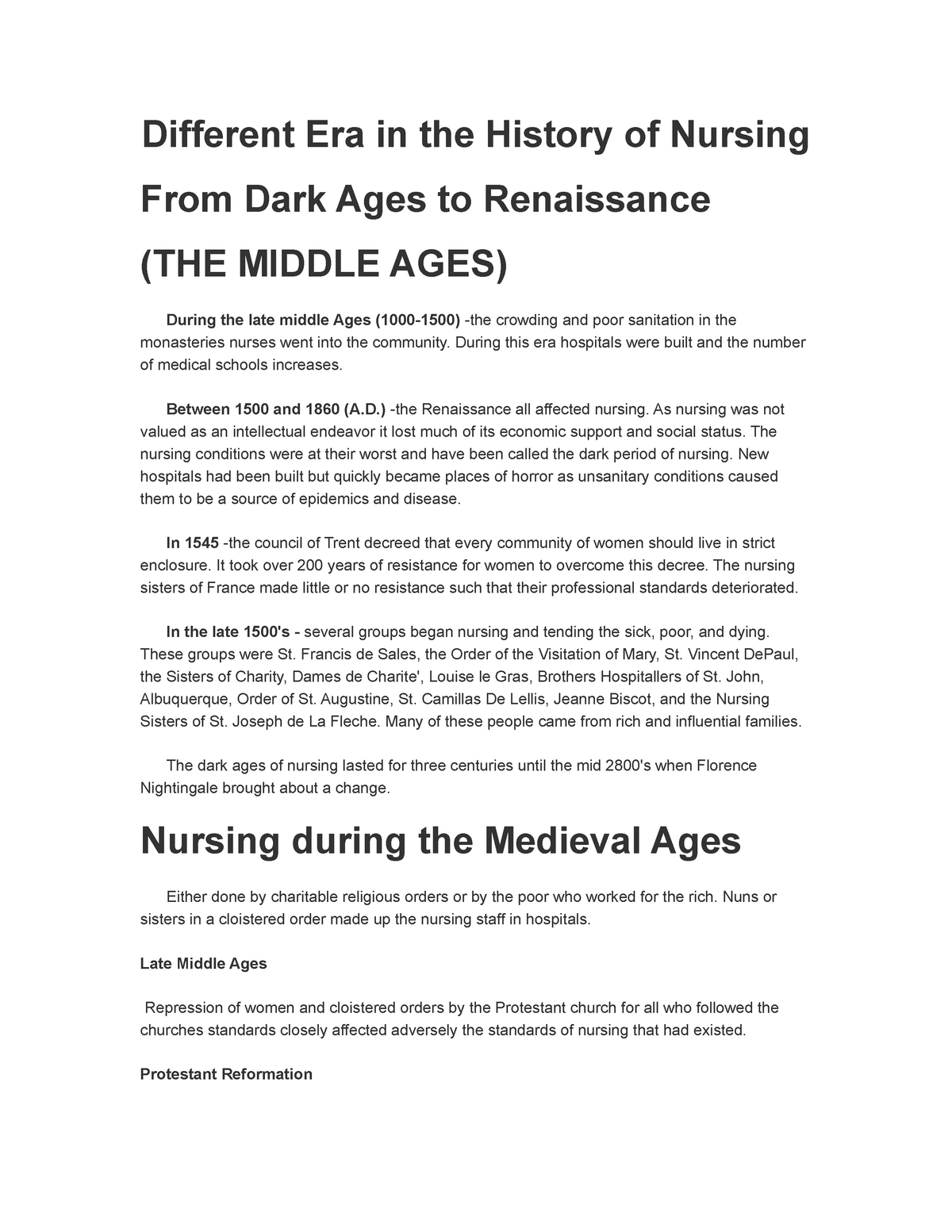 dark ages of nursing