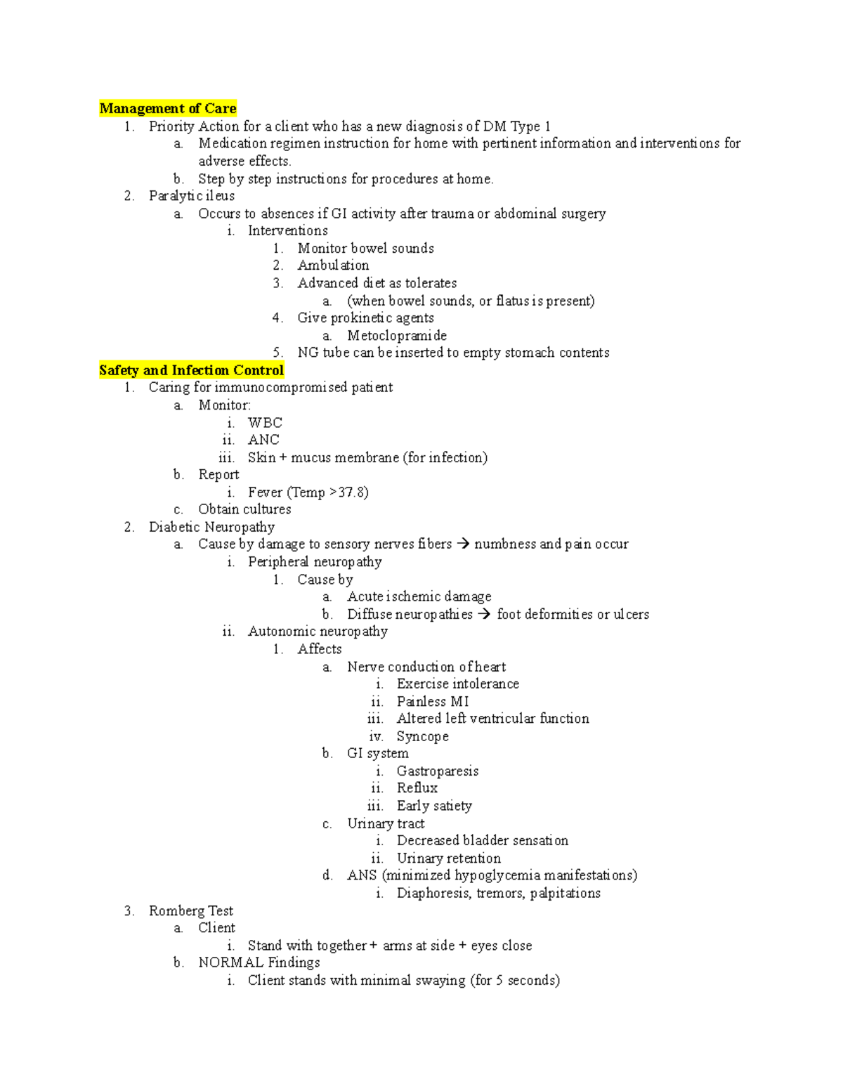 Comp B review - notes for good - Management of Care 1. Priority Action ...