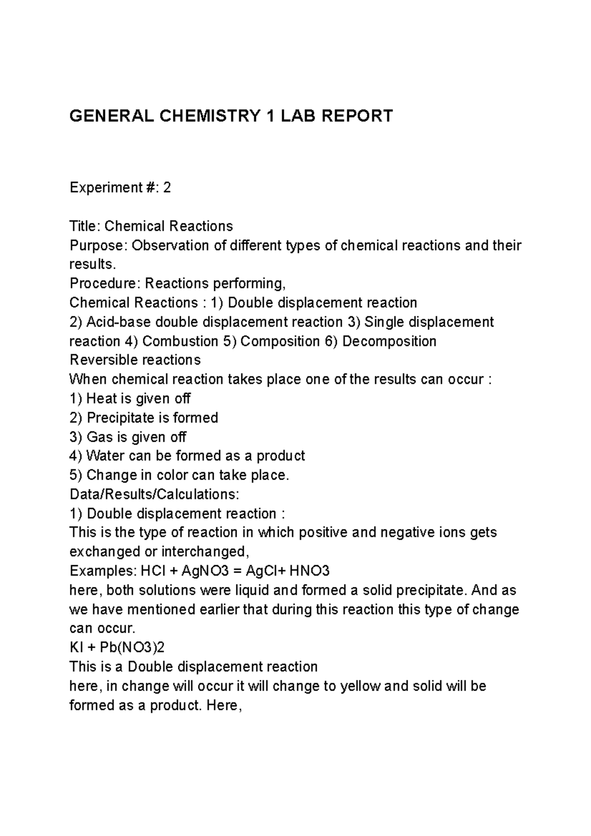 General chemistry 1 Lab report 2 - GENERAL CHEMISTR