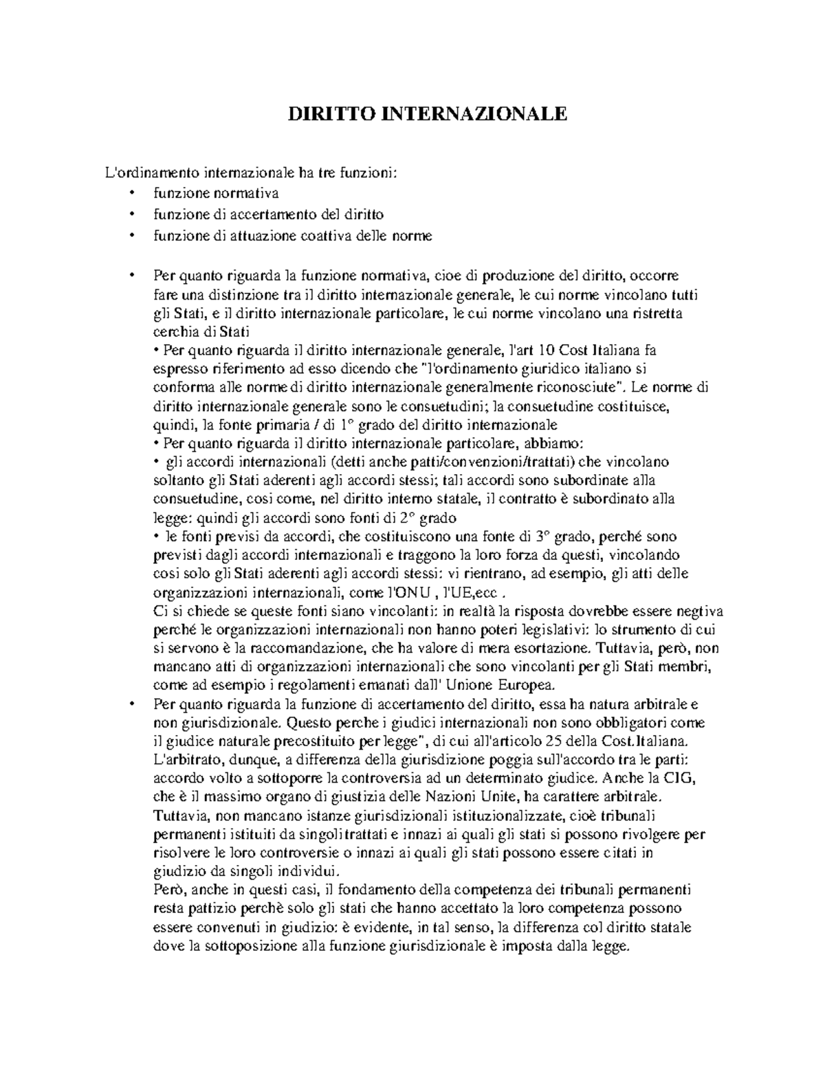 1) Riassunto - DIRITTO INTERNAZIONALE L'ordinamento Internazionale Ha ...