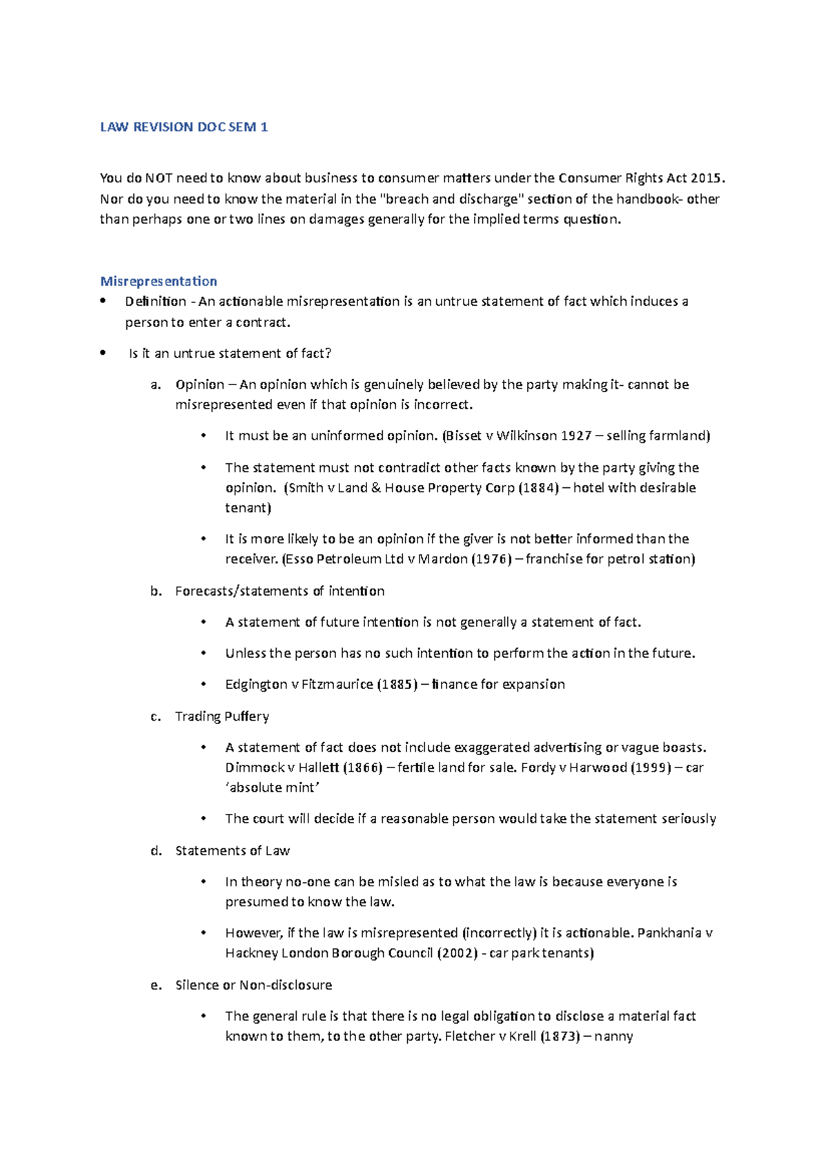 LAW Revision DOC SEM 1 LAW REVISION DOC SEM 1 You do NOT need to know