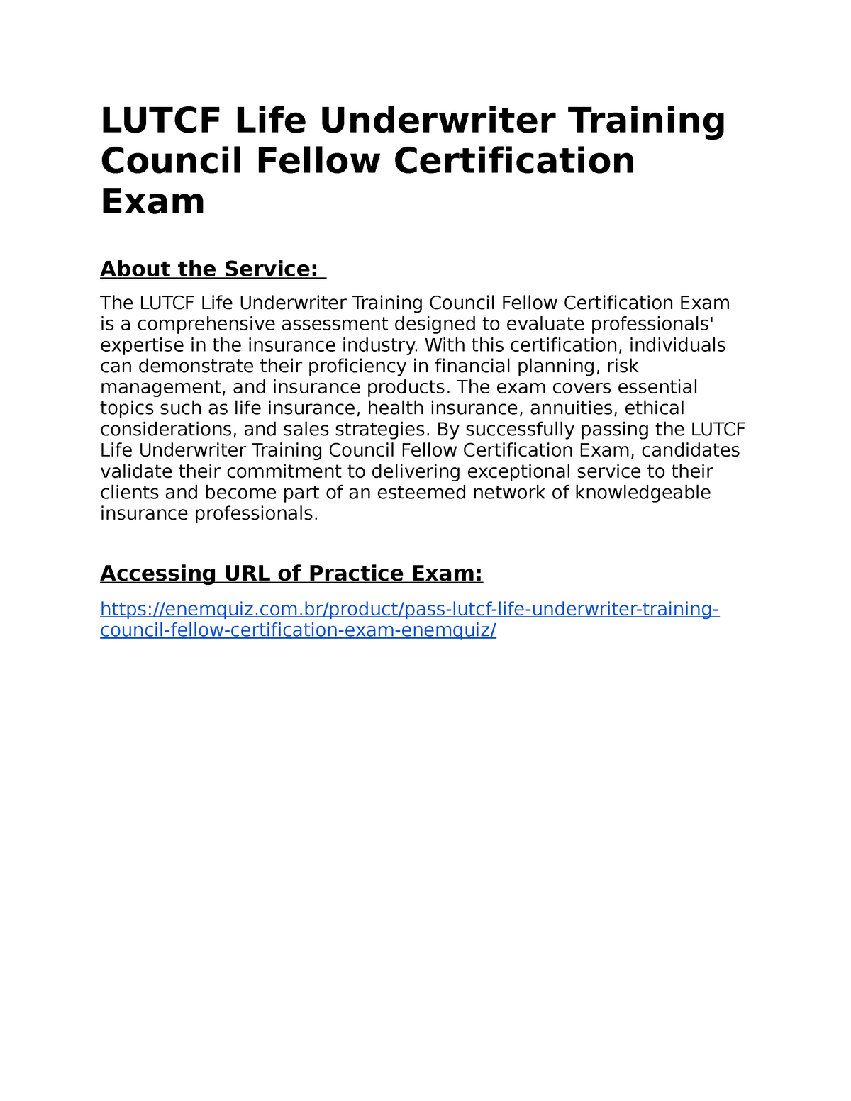 Download LUTCF Life Underwriter Training Council Fellow Practice Course