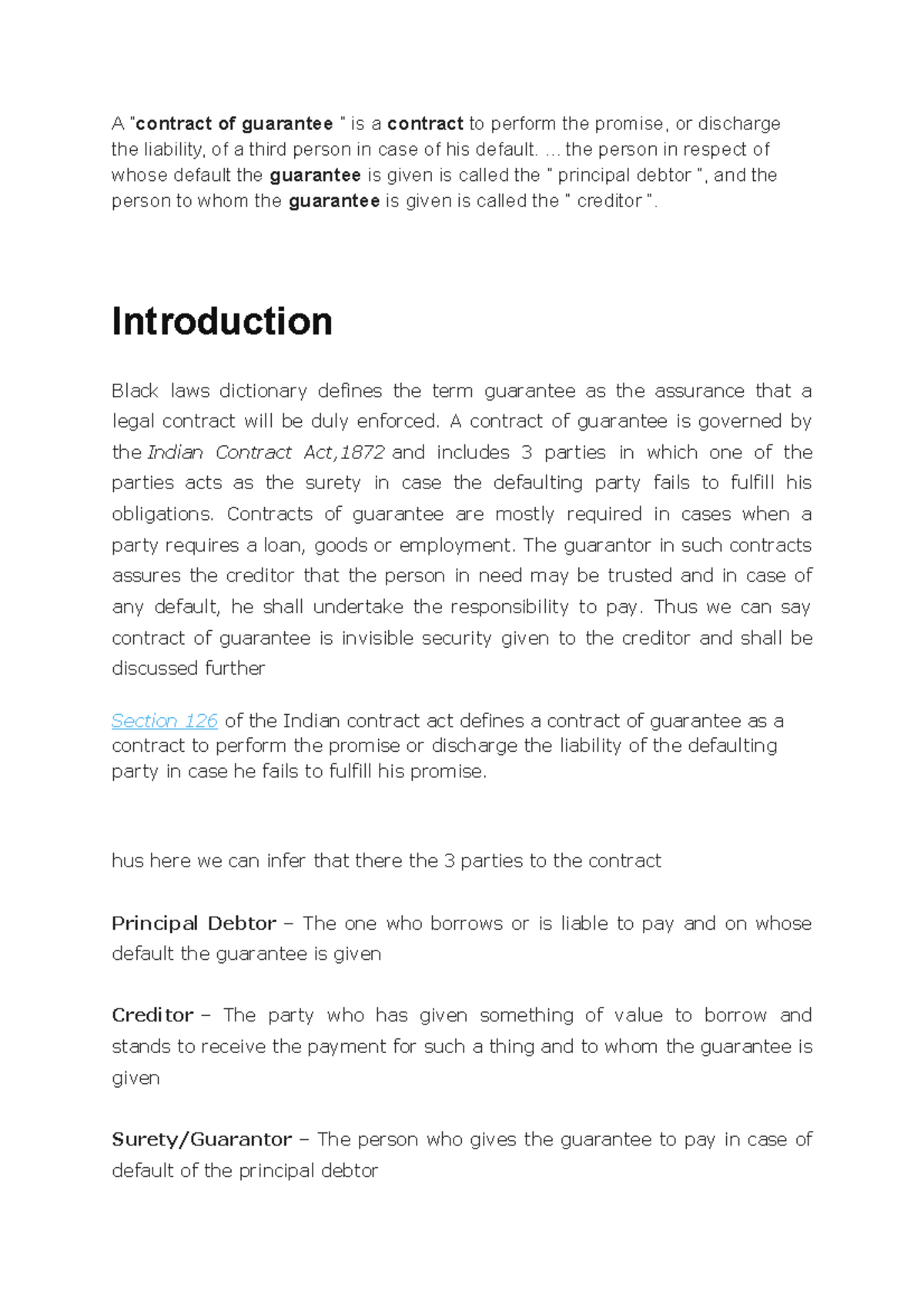 Contract law contract of guarantee with illustration A “ contract of