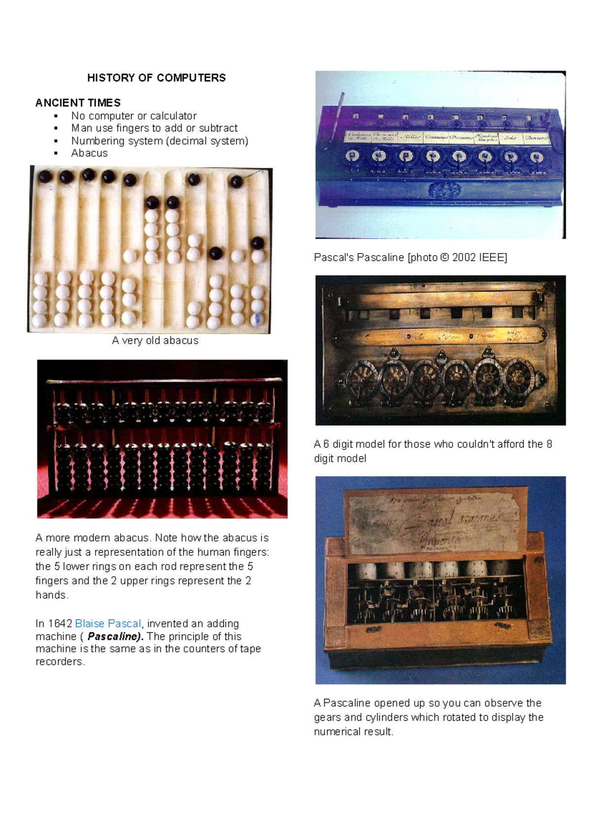 Handouts 1 PLC - PLC - HISTORY OF COMPUTERS ANCIENT TIMES No computer ...