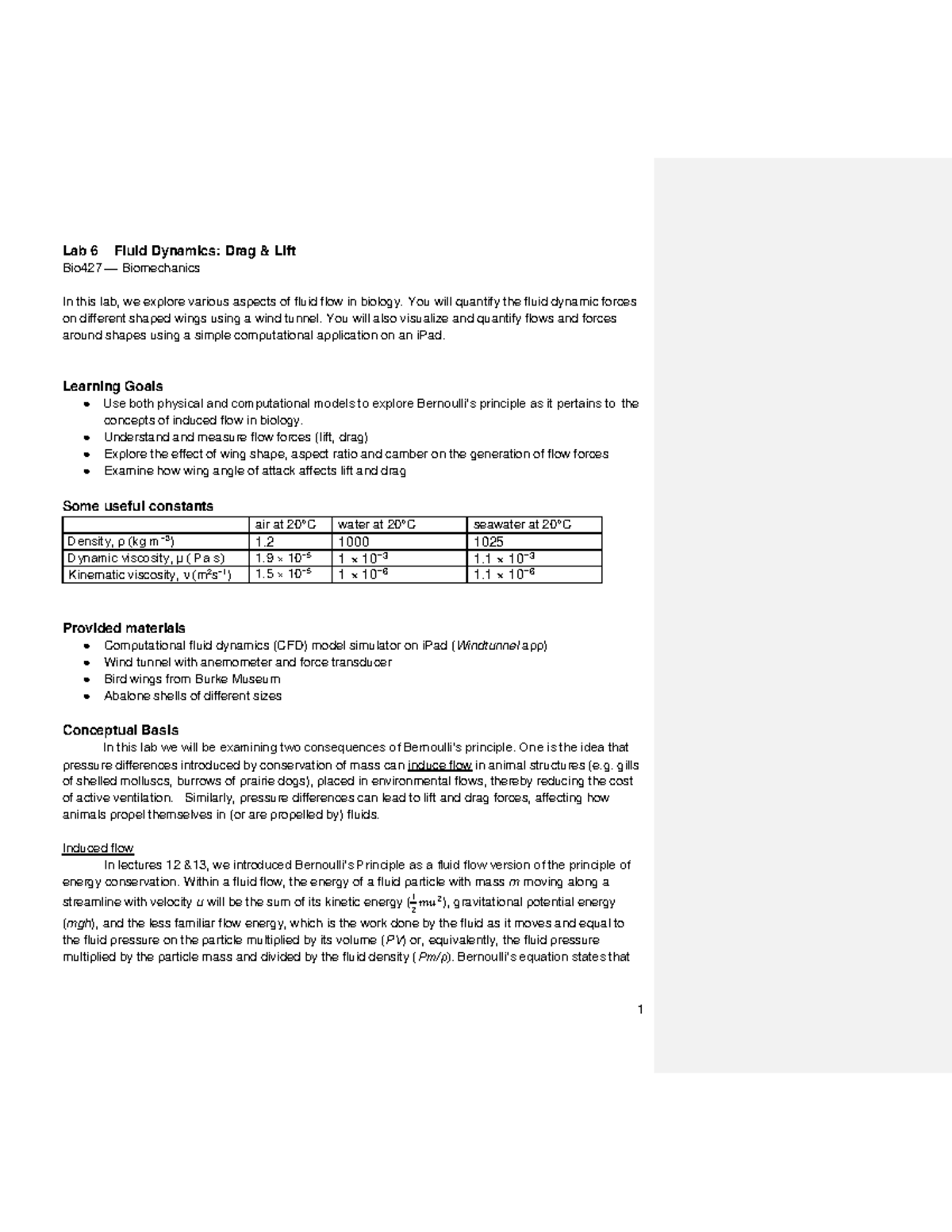 Lab 6 Fluid Dynamics Drag and Lift Lab 6 Fluid Dynamics Drag