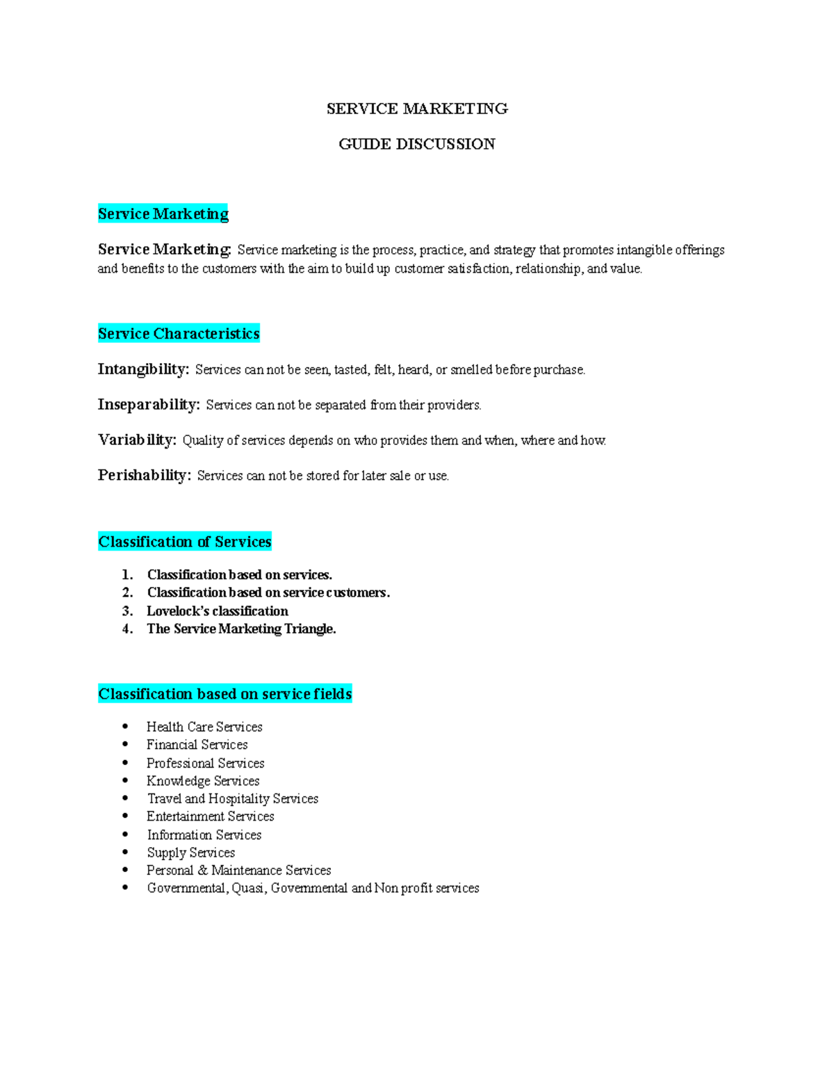 Lesson 1 Service Marketing SERVICE MARKETING GUIDE DISCUSSION