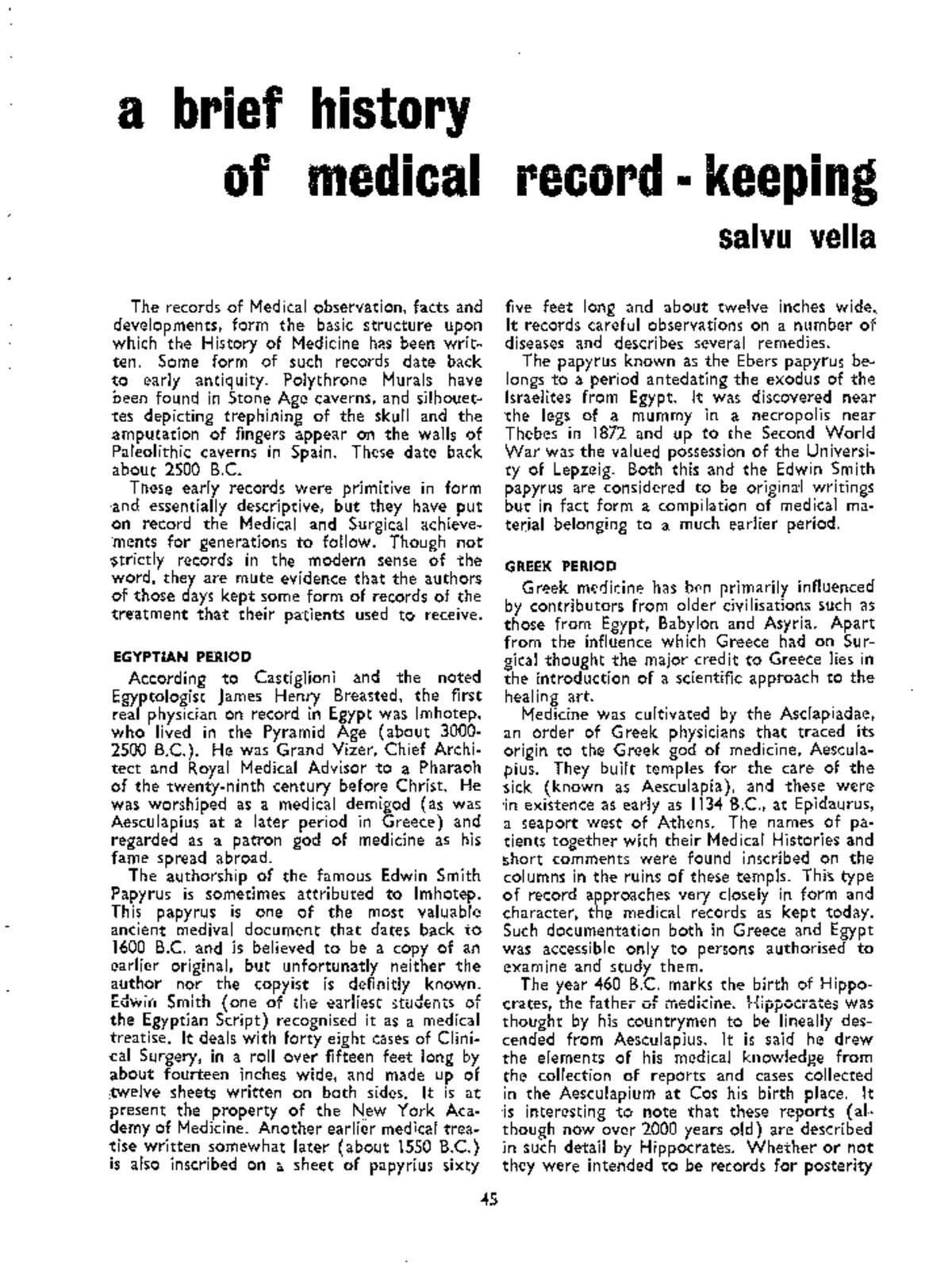 Medical record history a brief history of medical The records of