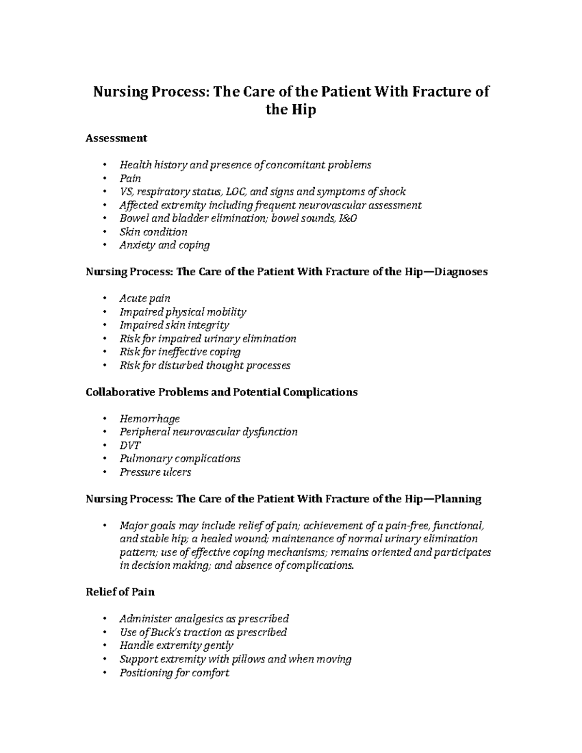 Nursing Process for Hip Fx - 1429 - ACC - Studocu
