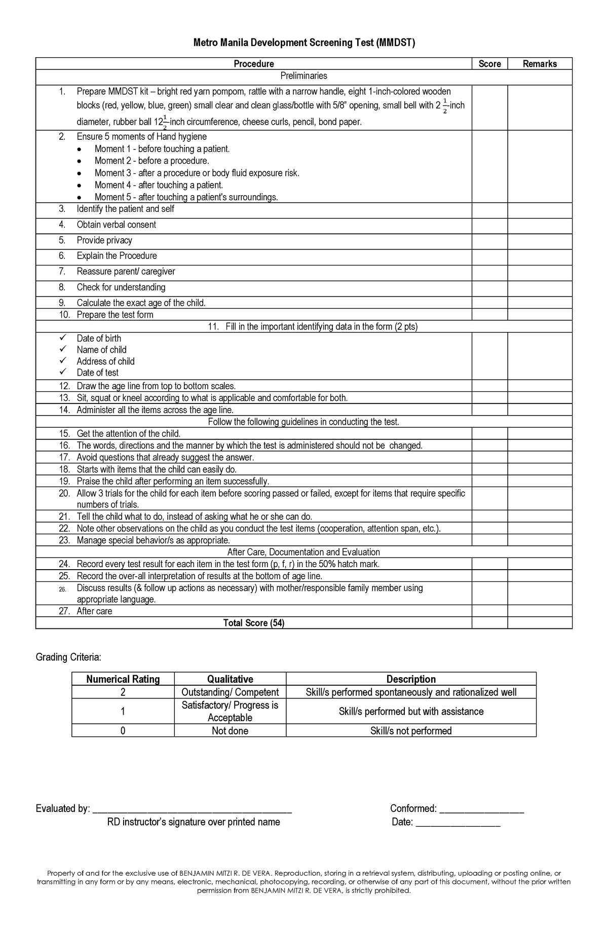 Updated - NLAB - Mmdst - Checklist, Score Sheet, AND Instructions ...