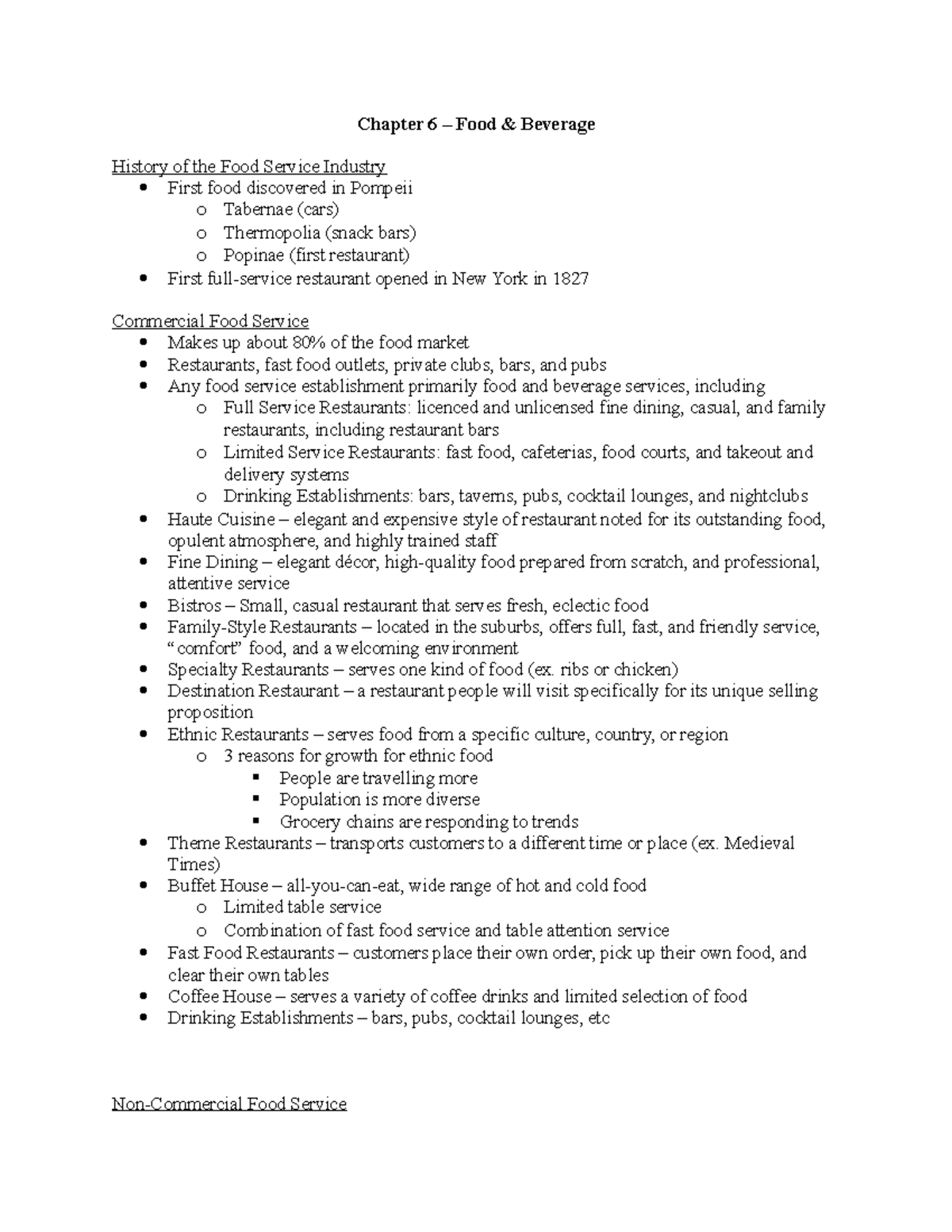 Chapter 6 Textbook - Chapter 6 – Food & Beverage History of the Food ...