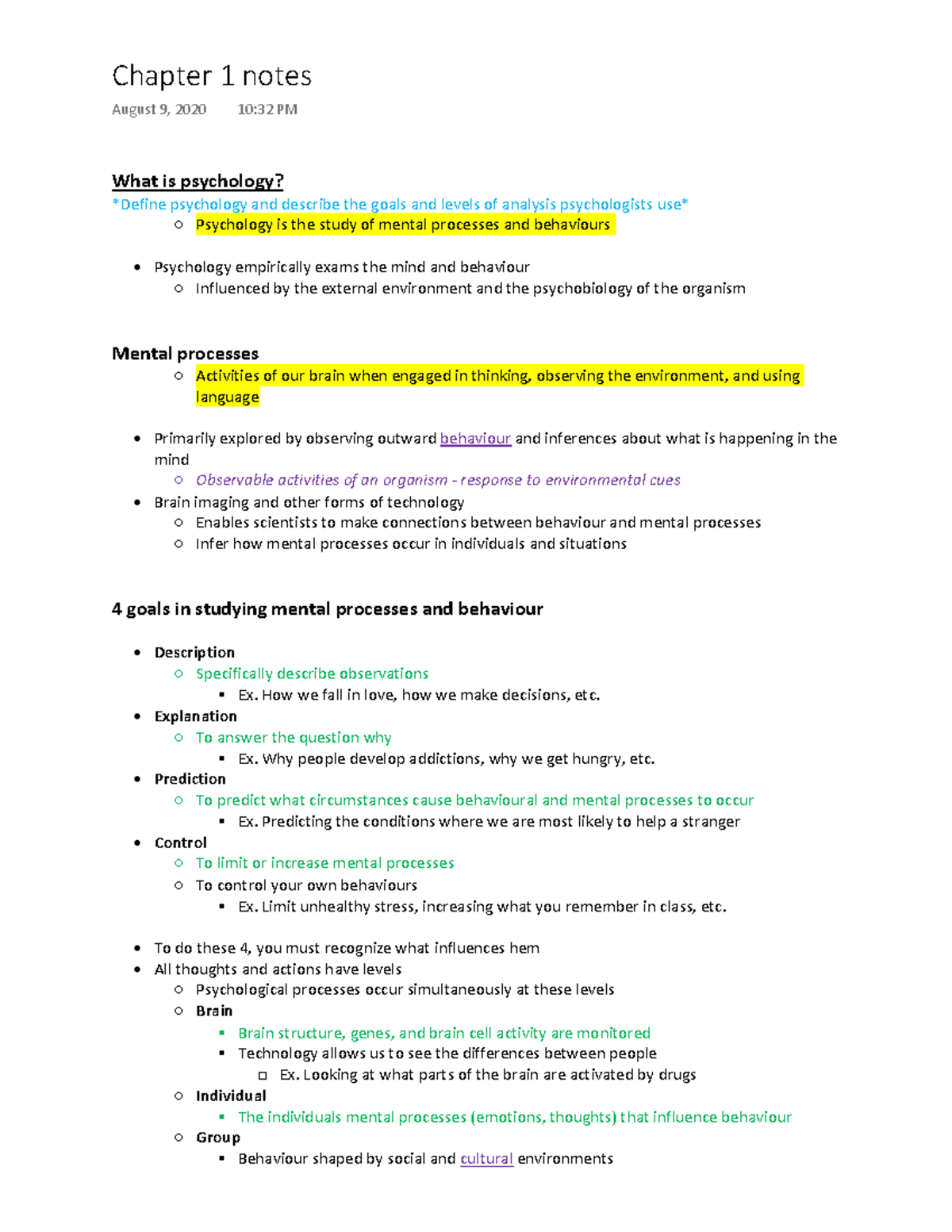 Chapter 1 notes - t ŚĂƚ ŝƐ ƉƐLJĐŚŽůŽŐLJ͍ - Studocu