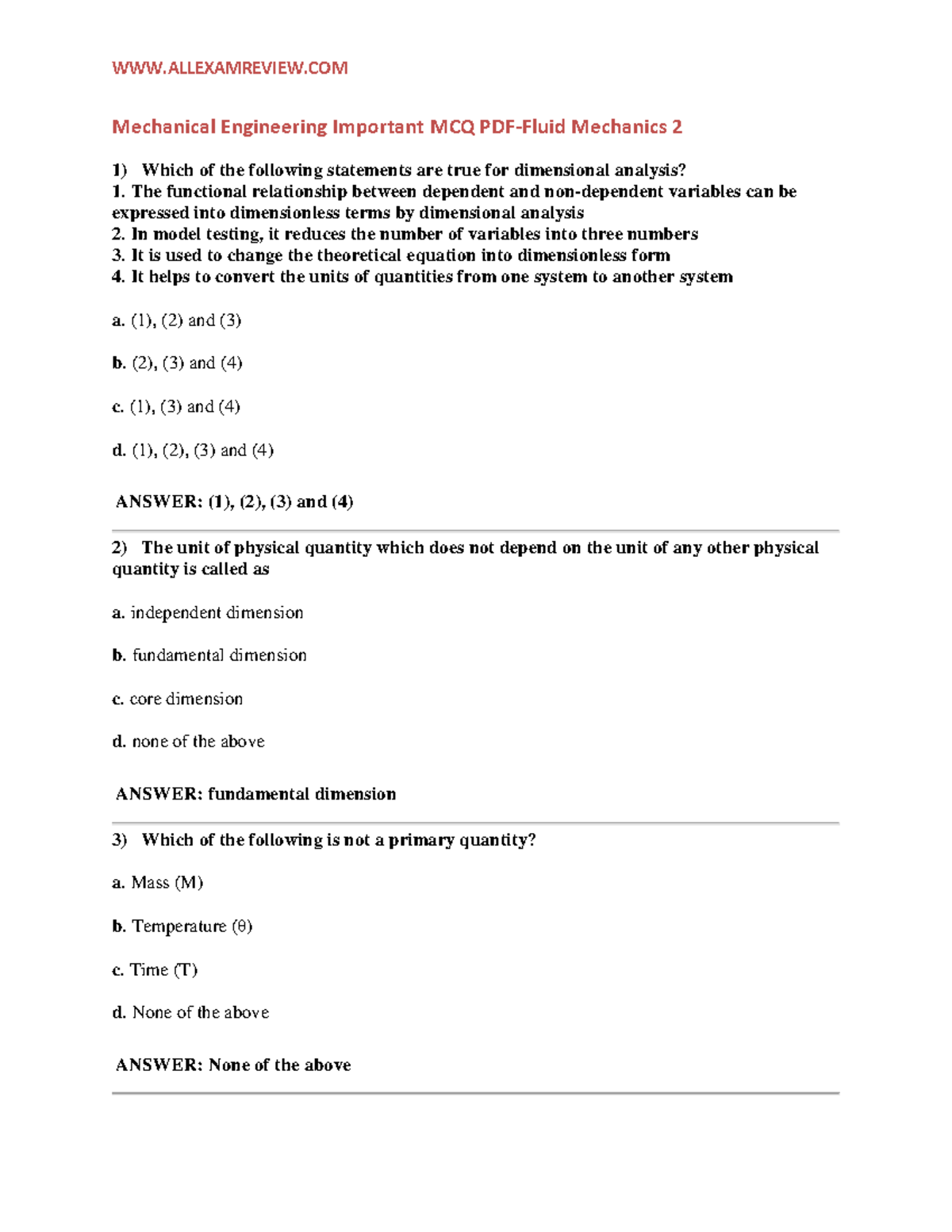 Mechanical Engineering Important MCQ PDF-Fluid Mechanics 2 WWW - (1 ...