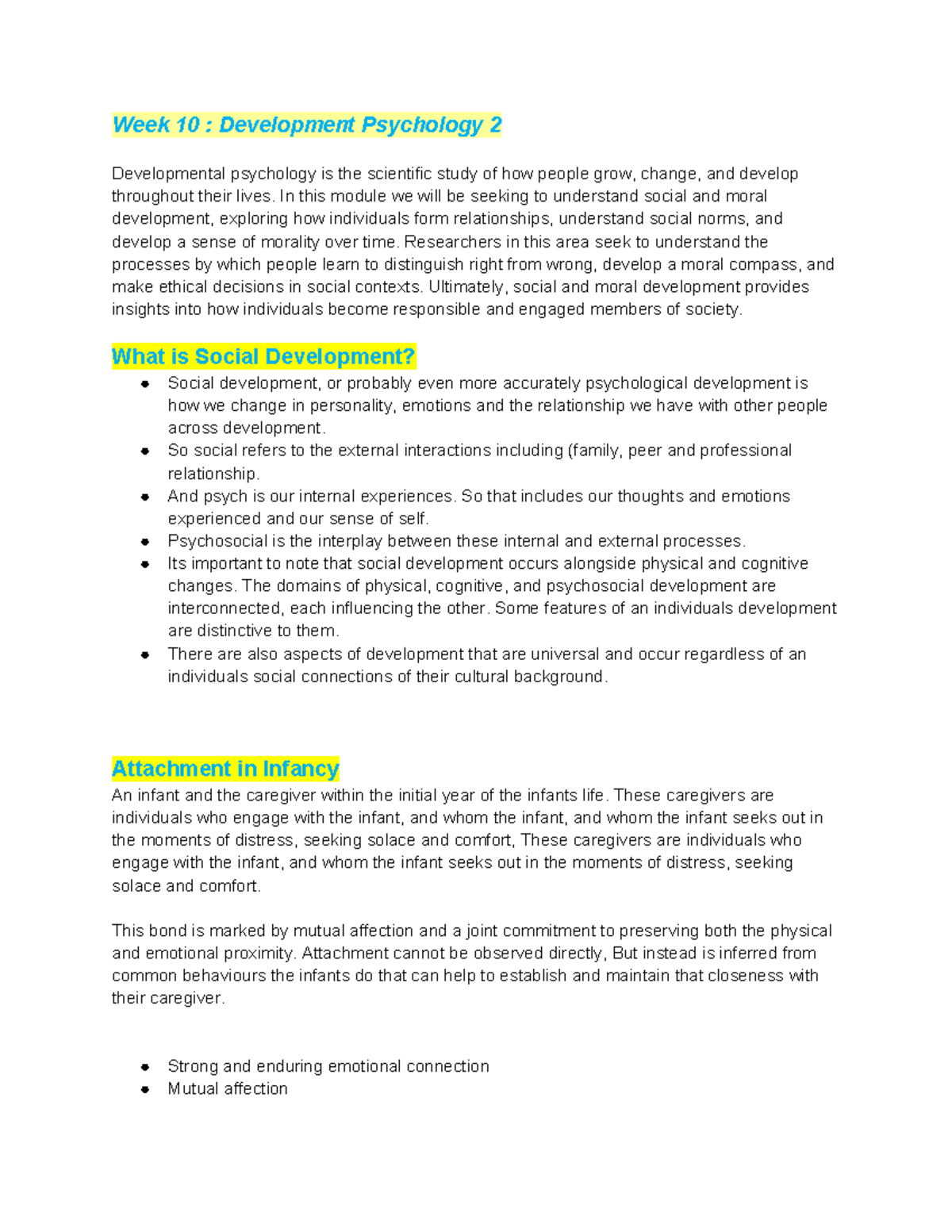 H B exam WEEK 10 - human behaviour - Week 10 : Development Psychology 2 ...