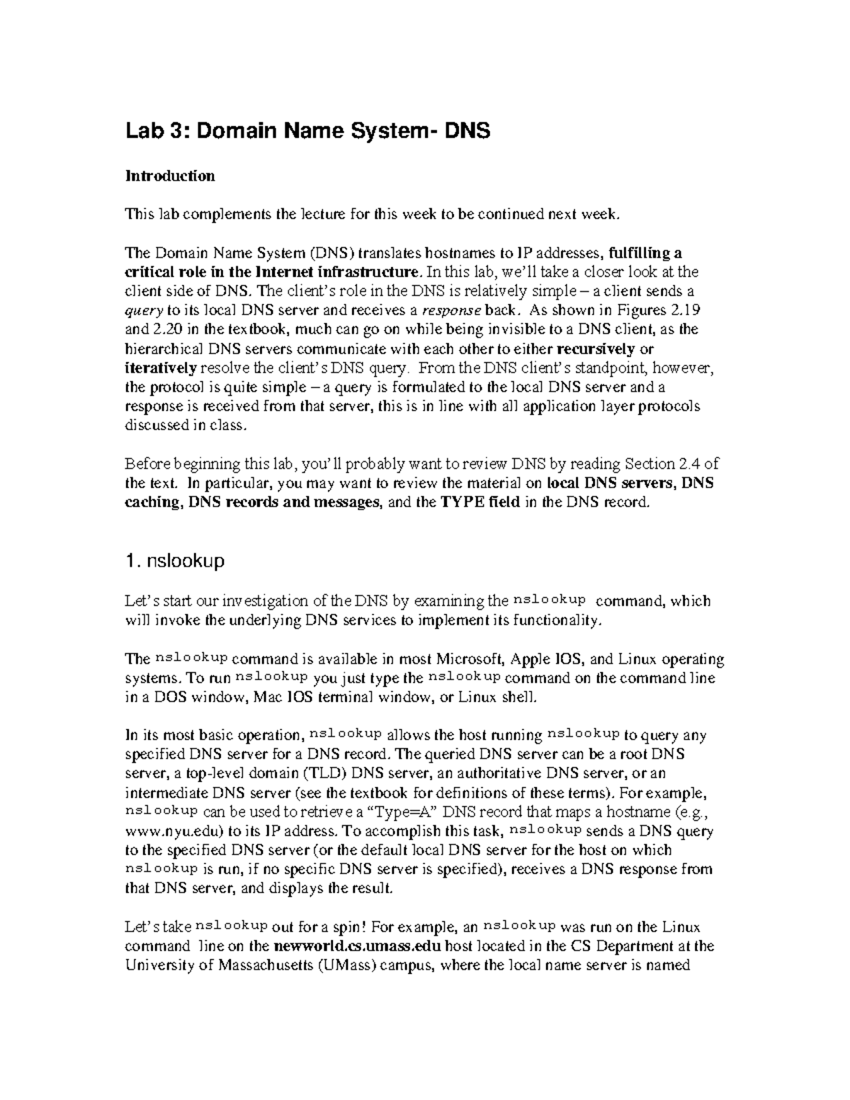 Lab 3 2024 - Lab3 - Lab 3 : Domain Name System- DNS Introduction This ...