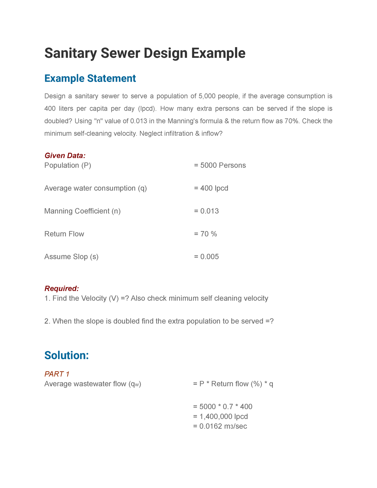 sanitary-sewer-design-example-sanitary-sewer-design-example-example