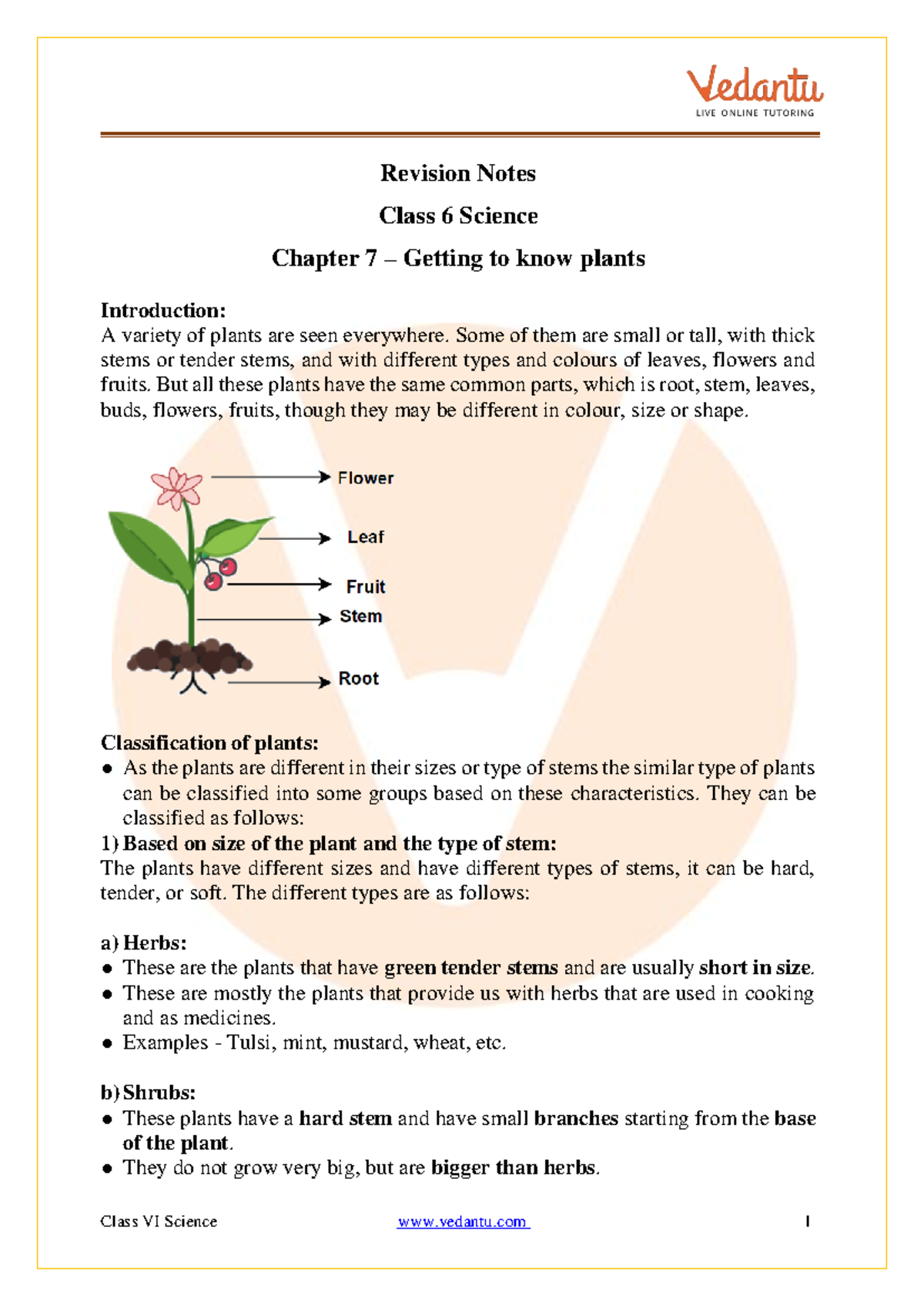 Getting to know plants class 6 notes cbse science chapter 7 pdf