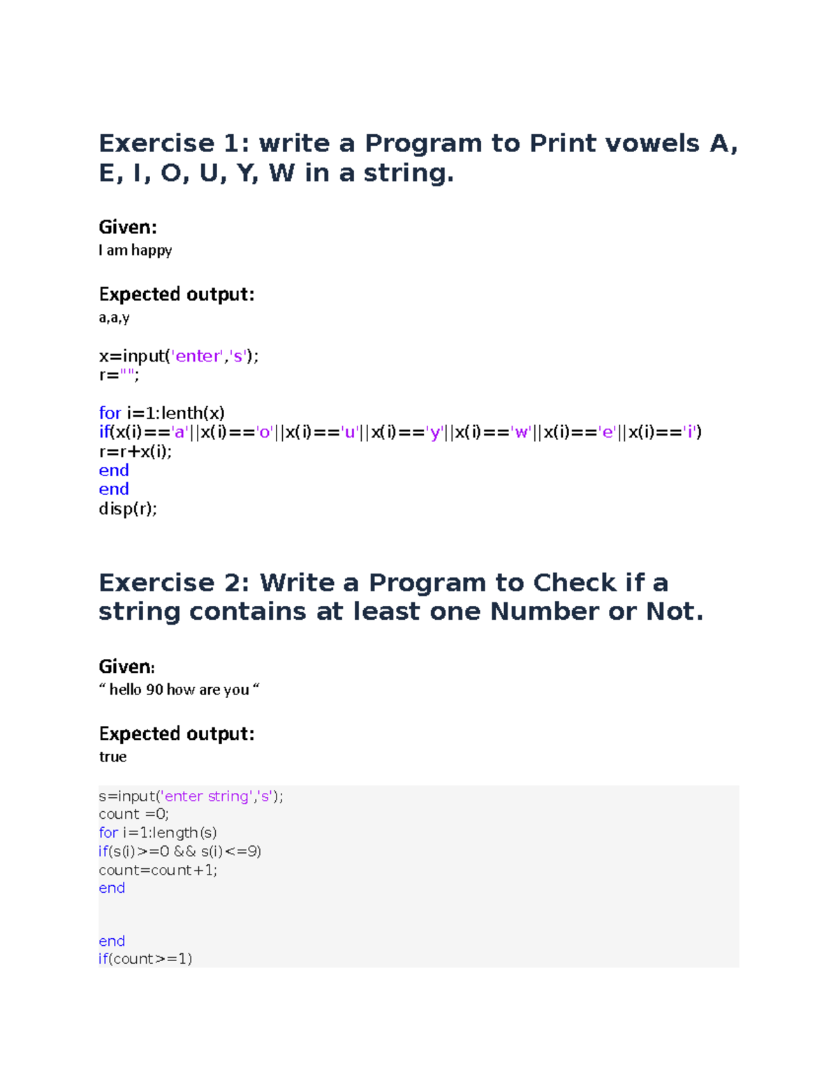 assignment on vowels