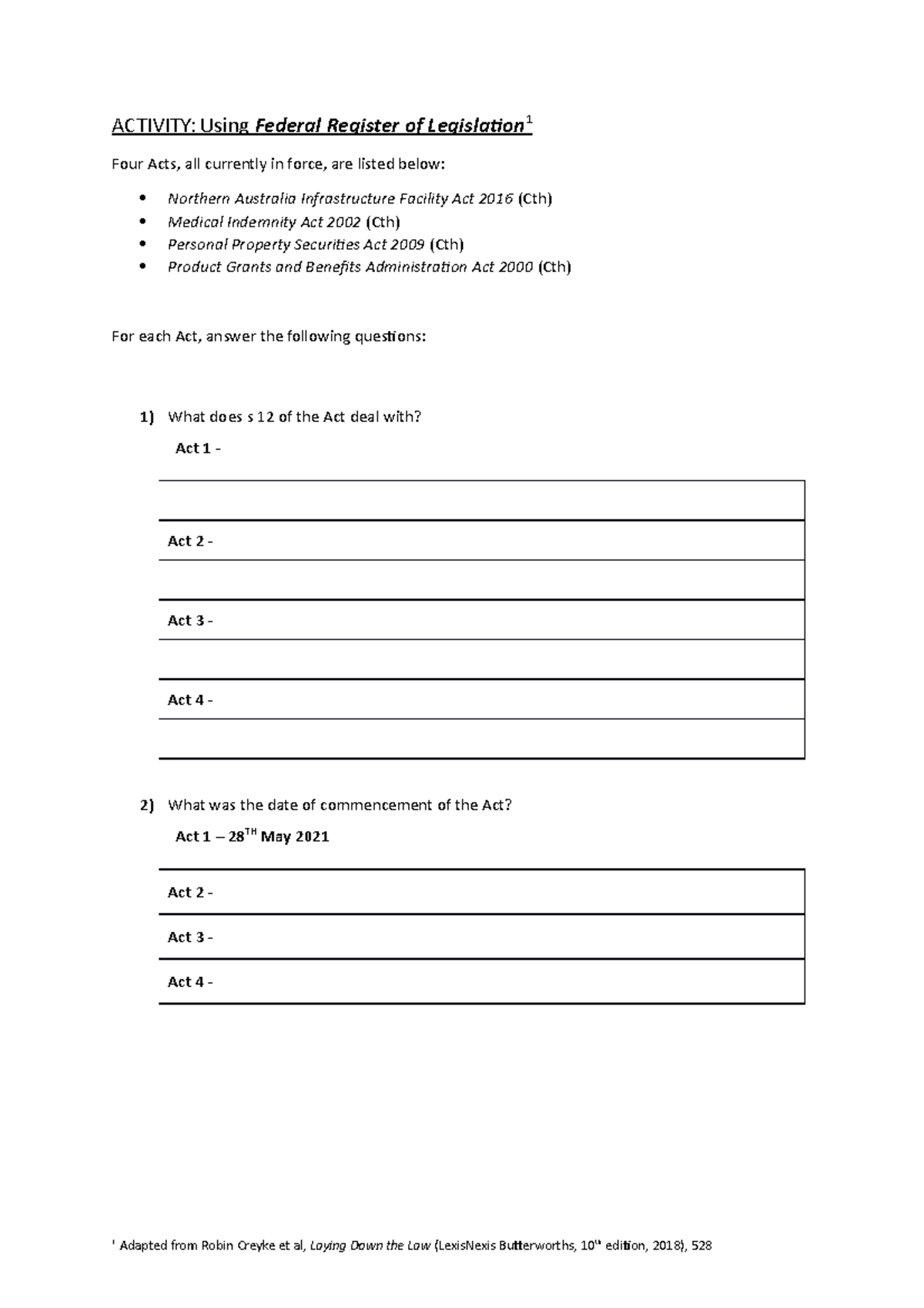 2.3 Legislation - ACTIVITY: Using Federal Register of Legislation 1 ...