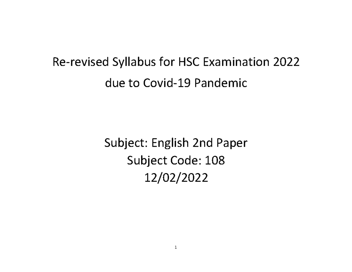 Re Revised Syllabus Hsc 2022 English 2nd Paper