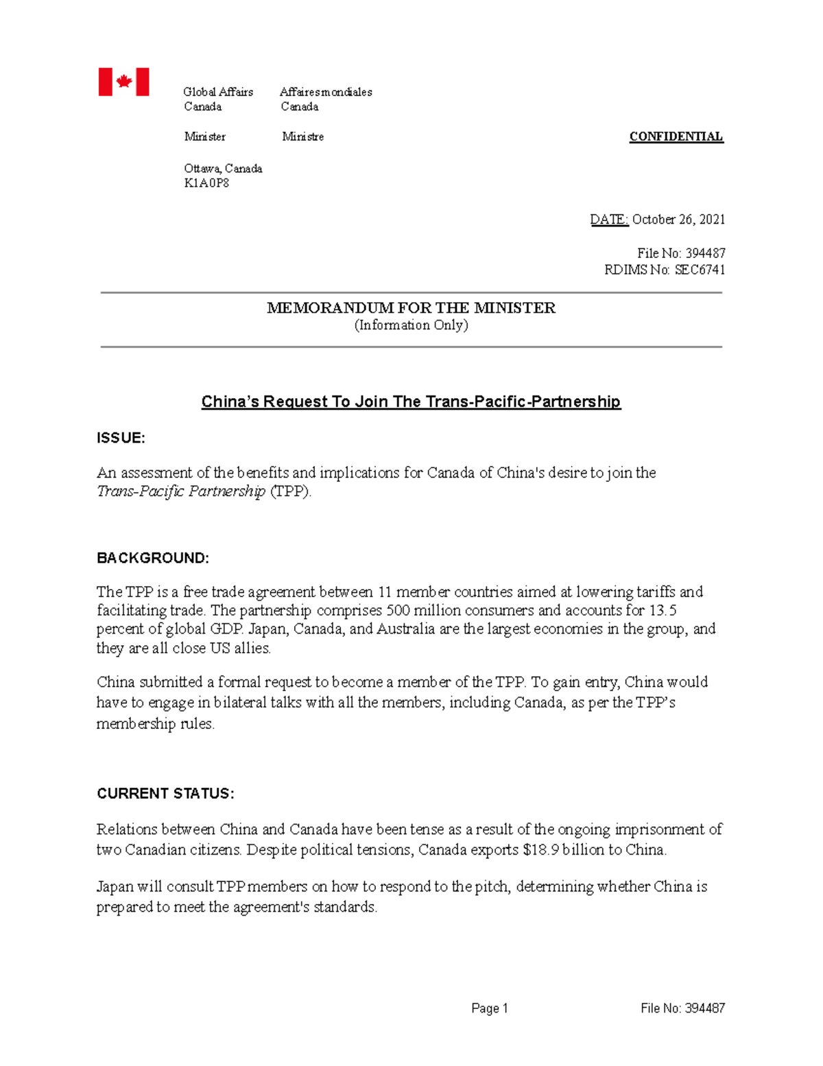Briefing note 2 - Global Affairs Affaires mondiales Canada Canada ...