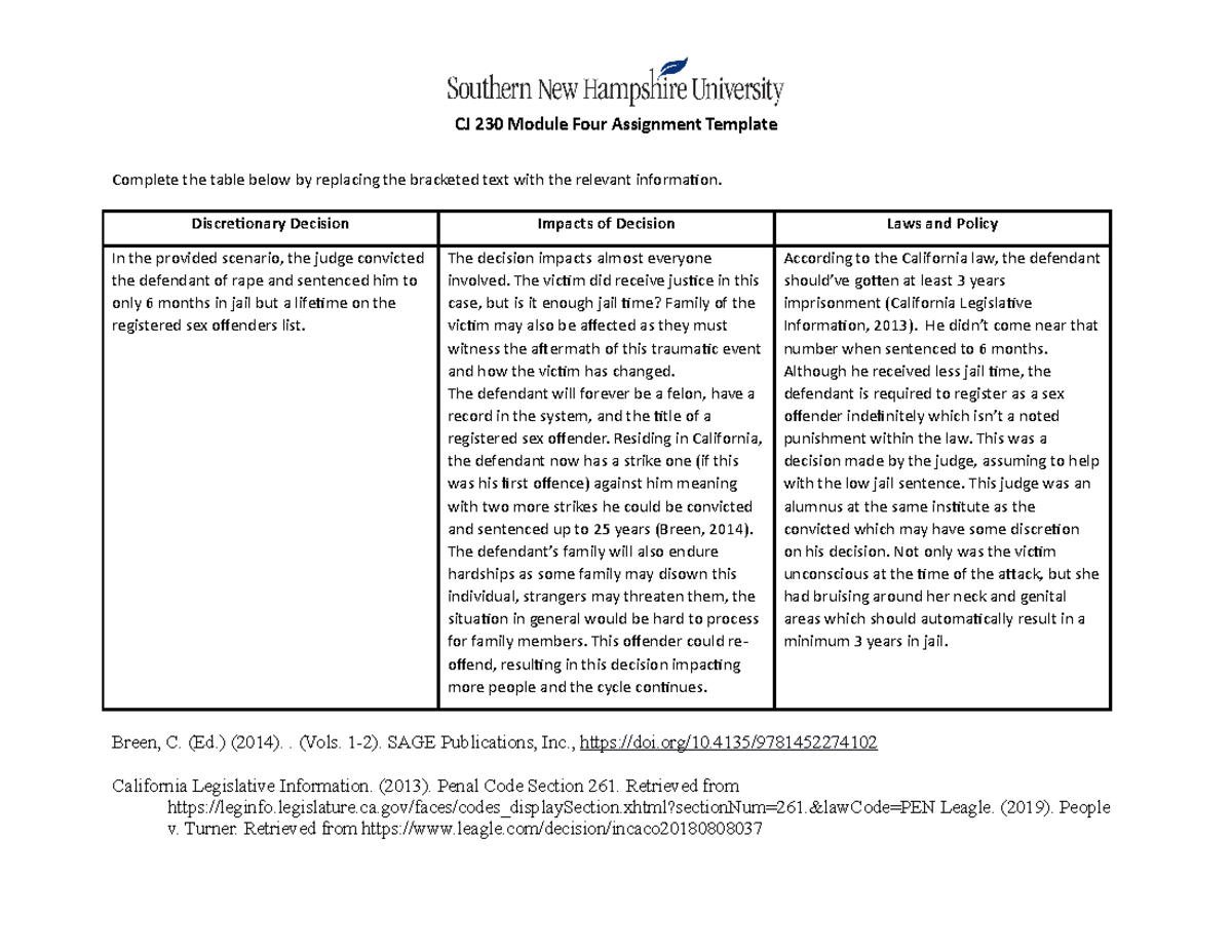 CJ 230 Module Four Assignment Template - CJ 230 Module Four Assignment ...