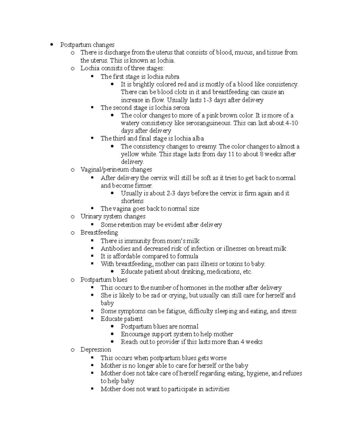 PCA week 3 obstetrics - Postpartum changes o There is discharge from ...