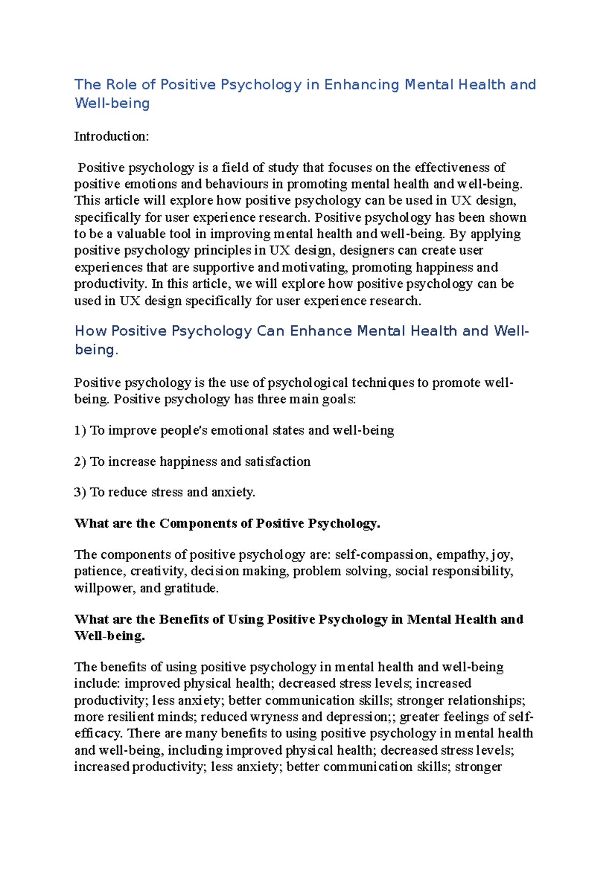 The Role of Positive Psychology in Enhancing Mental Health and Well ...